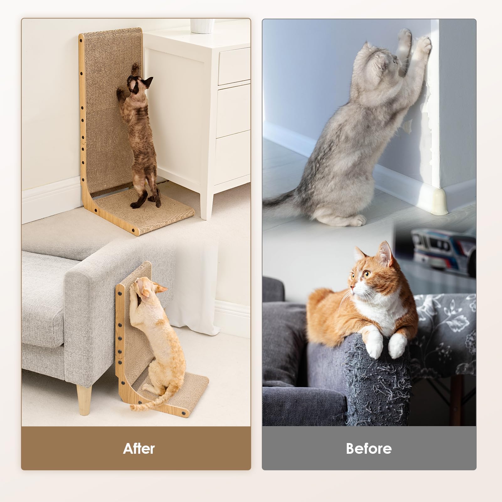 EHEYCIGA L Shape Vertical Cat Scratcher, 68cm High Cat Scratching Board for Indoor Cats, Protecting Furniture Scratch Pad, Cardboard Scratching with Ball Toy