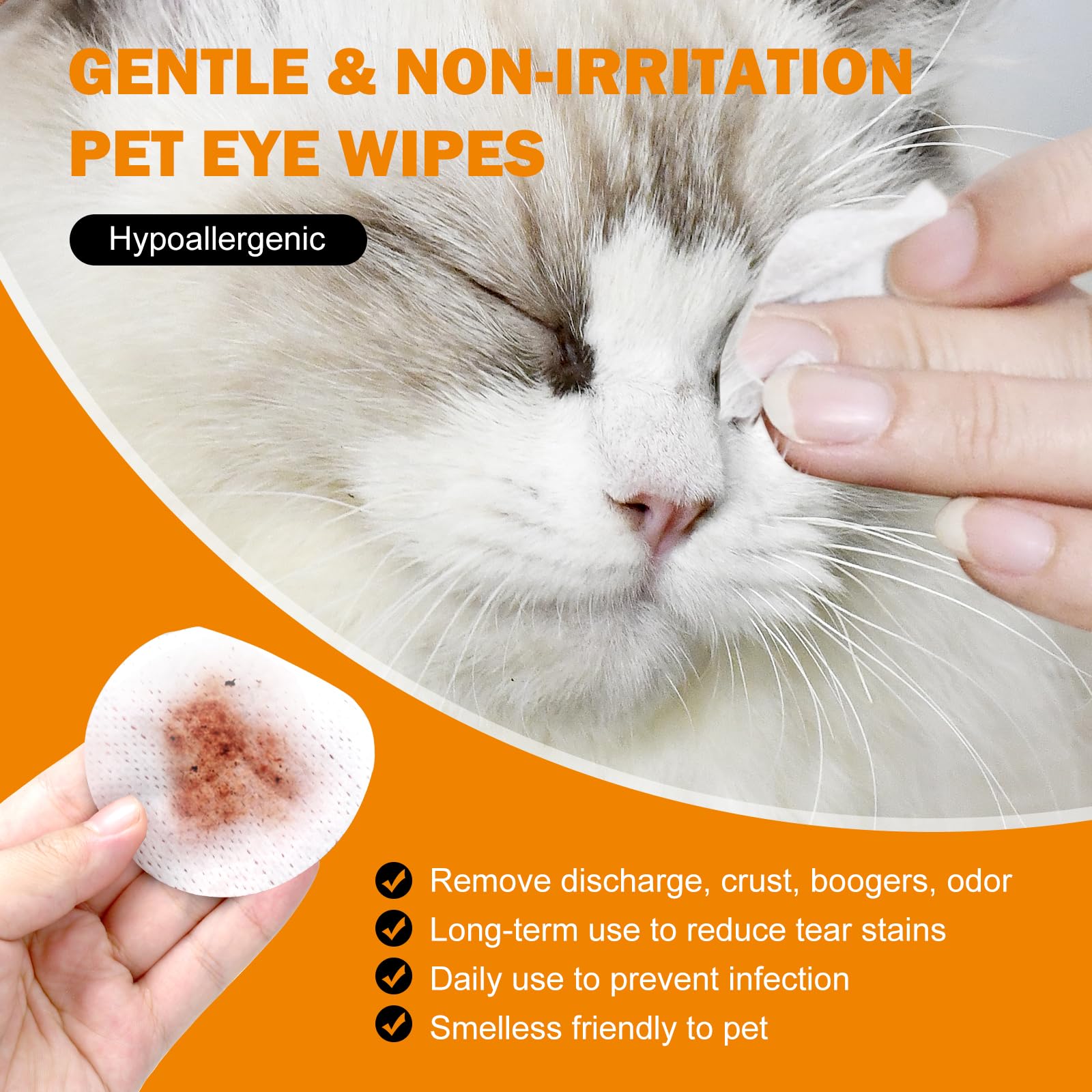 300Pcs Dog Eye Wipes, Biodegradable Tear Stain Remover for Dogs Eyes & Cats - Pet Eye Wipes Gently Remove Eye Debris, Discharge, Mucus Secretions, Crust - pre-soaked Safe & Easy Cleaning Wipes