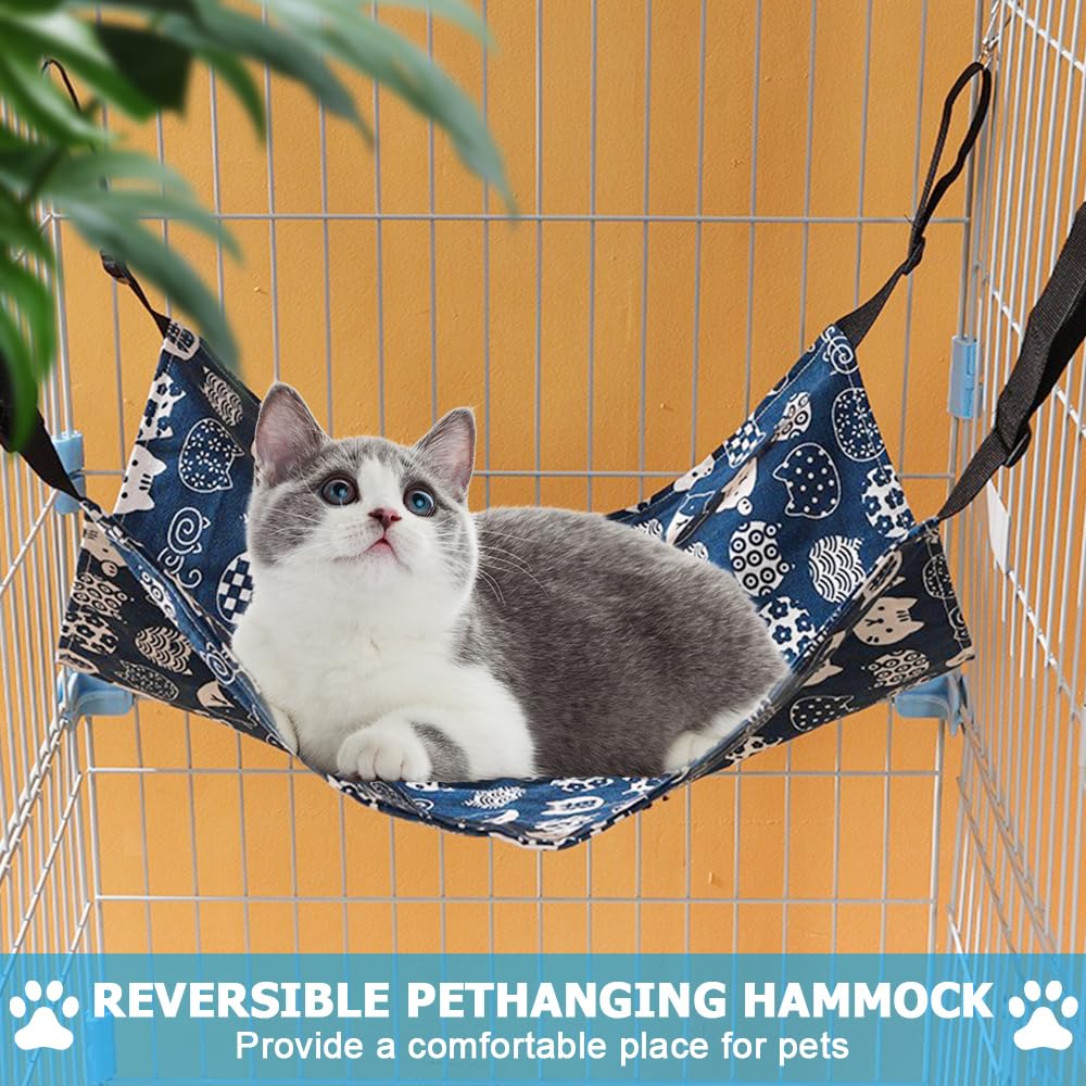 Cat Hammock Bed, 2PCS Breathable Hanging Pet Bed with 4 Metal Hooks Scratch-Resistant Cats Swing for Rabbits Hamsters Kittens Summer