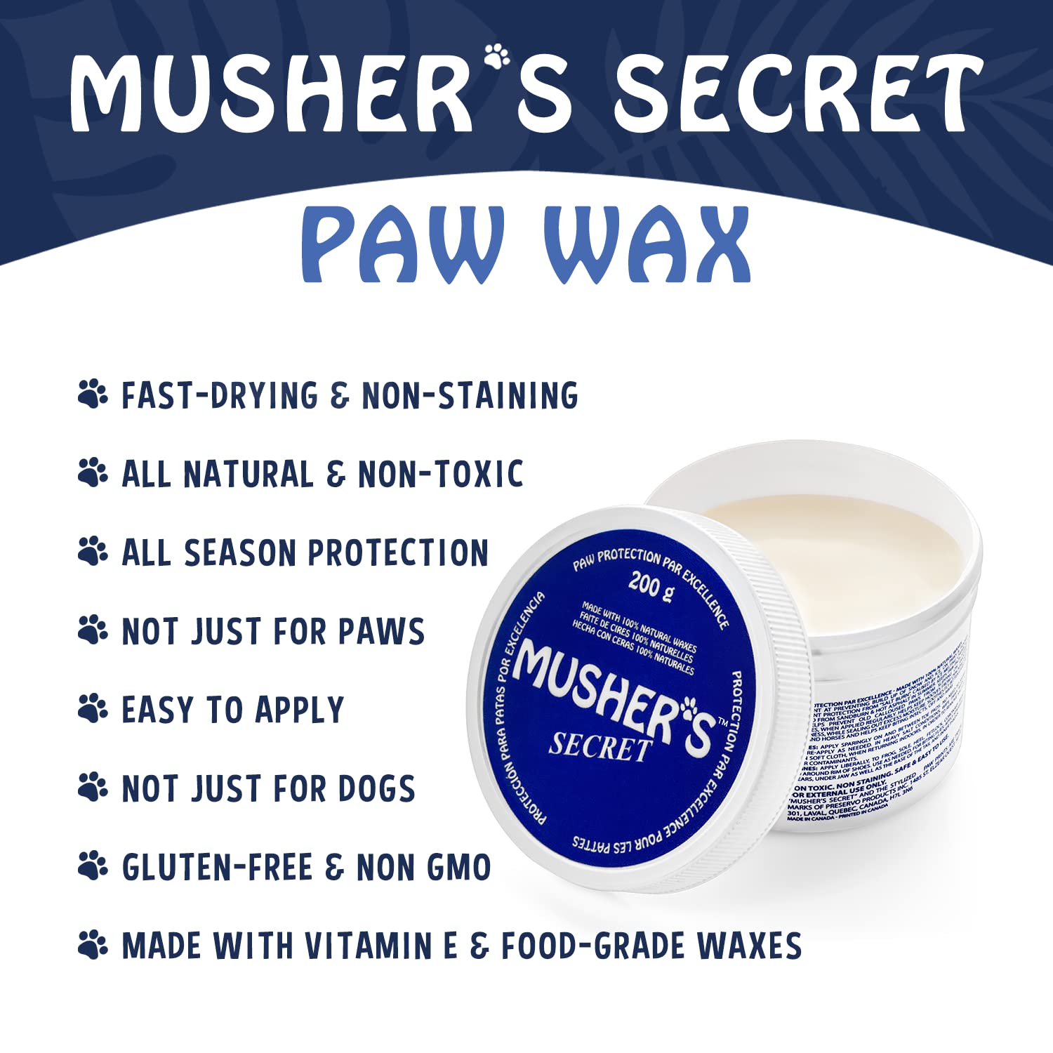 Musher's Secret Paw Protector, Dog Paw Balm Or Dog Nose Balm, Ideal For Dog First Aid Kit, 200 Grams