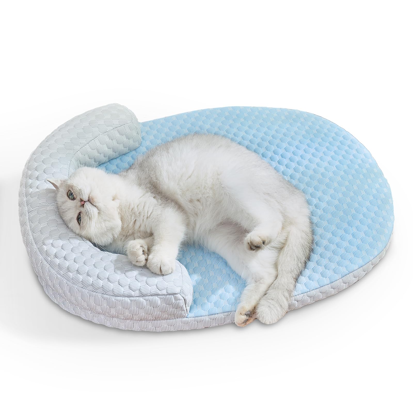 CATISM Cool Pet Mat - Cat Cooling Bed with Pillow, Washable Dog Cat Cooling Mat for Indoor Pets Non-Slip Large Kitty Nest (60 * 45cm, blue)