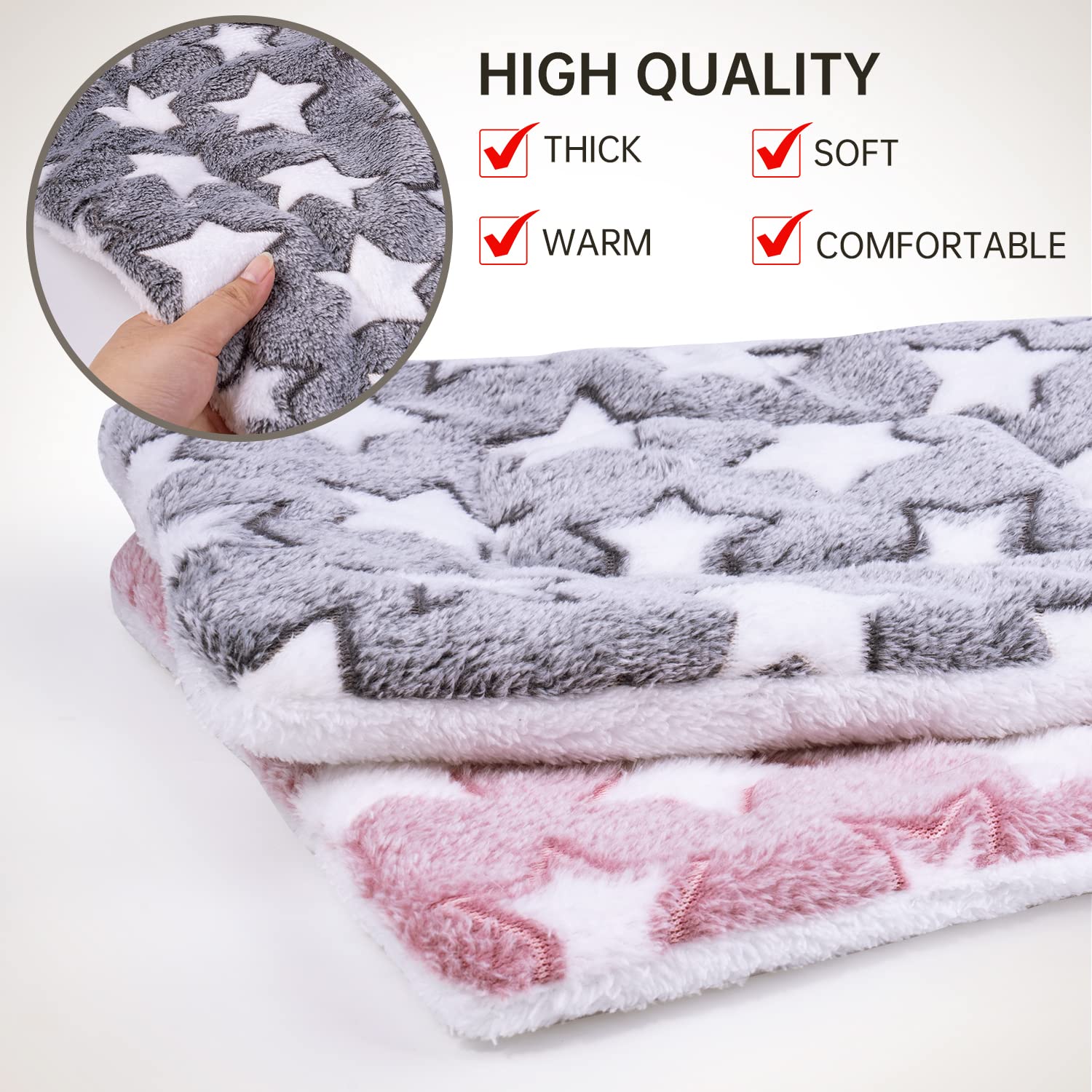 MICOOYO 2Pcs Dog Crate Bed Mattress, Fleece Pet Cushion Bed Mat, Washable Cat Cushion Pad for Small Dog Cat Puppy(Star, 24"*16")