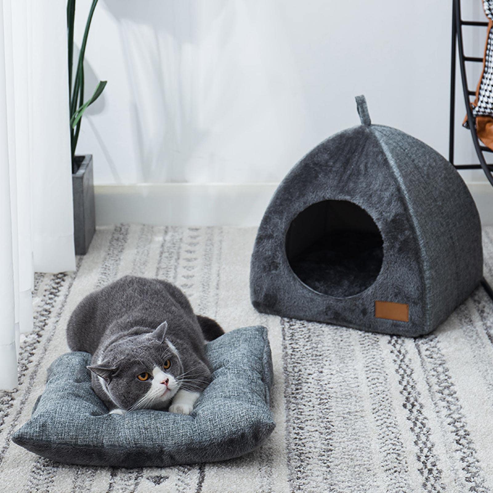 Pologmase Cat Cave Bed for Cats & Small Dogs - Tent Igloo with Removable Washable Cushion