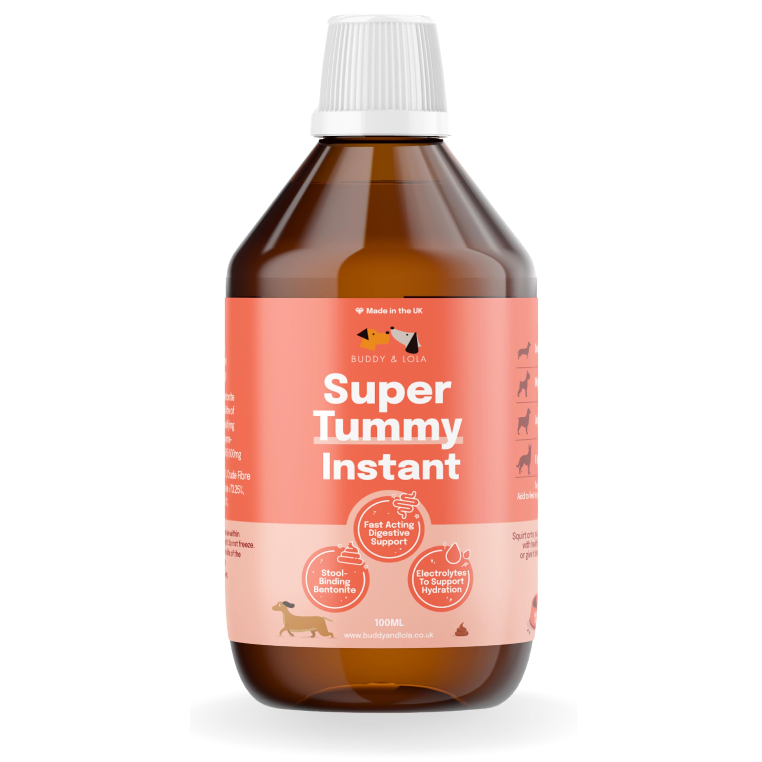 Buddy & Lola Fast-Acting Dog Diarrhea Treatment with Electrolytes - 20 Servings - Tummy Settler For Dogs All Breeds, Sizes and Ages - Syringe Included