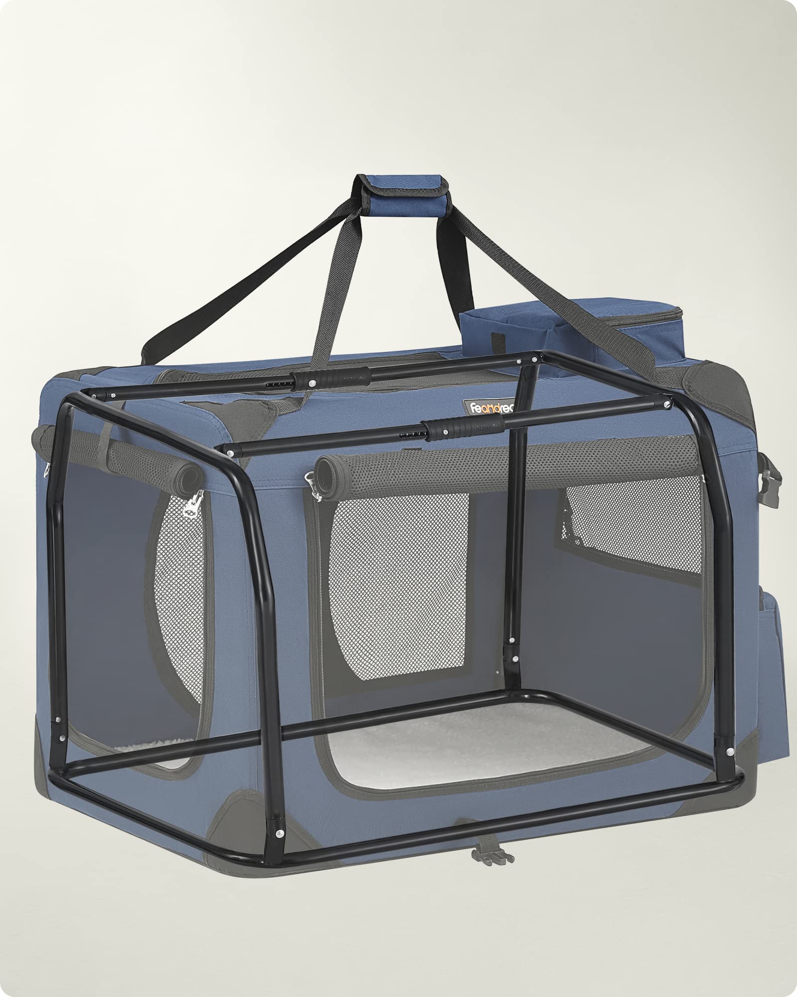 Feandrea Foldable Pet Carrier Bag, Portable Cat Dog Carrier, Soft Sided Pet Travel Carrier with Breathable Mesh, with Handles, Storage Pockets, 70 x 52 x 52 cm, Dark Blue PDC70Z