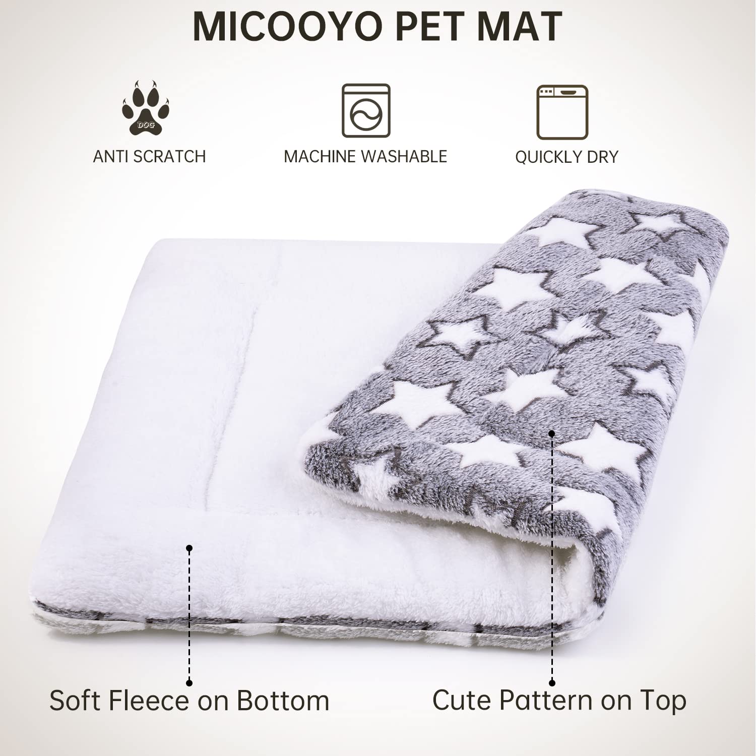MICOOYO 2Pcs Dog Crate Bed Mattress, Fleece Pet Cushion Bed Mat, Washable Cat Cushion Pad for Small Dog Cat Puppy(Star, 24"*16")