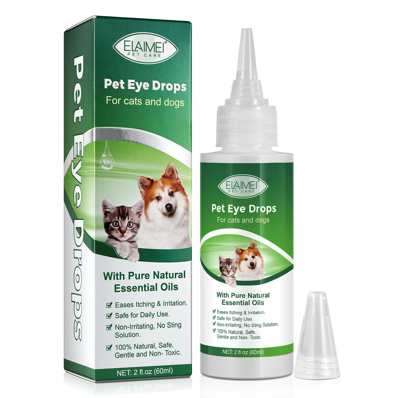 BODY JUICE OIL Dog Eye Drops 60ml, Eye Drops for Dog Cat Antibacterial for Infection, Dry, Itchy, Irritated, Gunky & Tear Stain Eyes