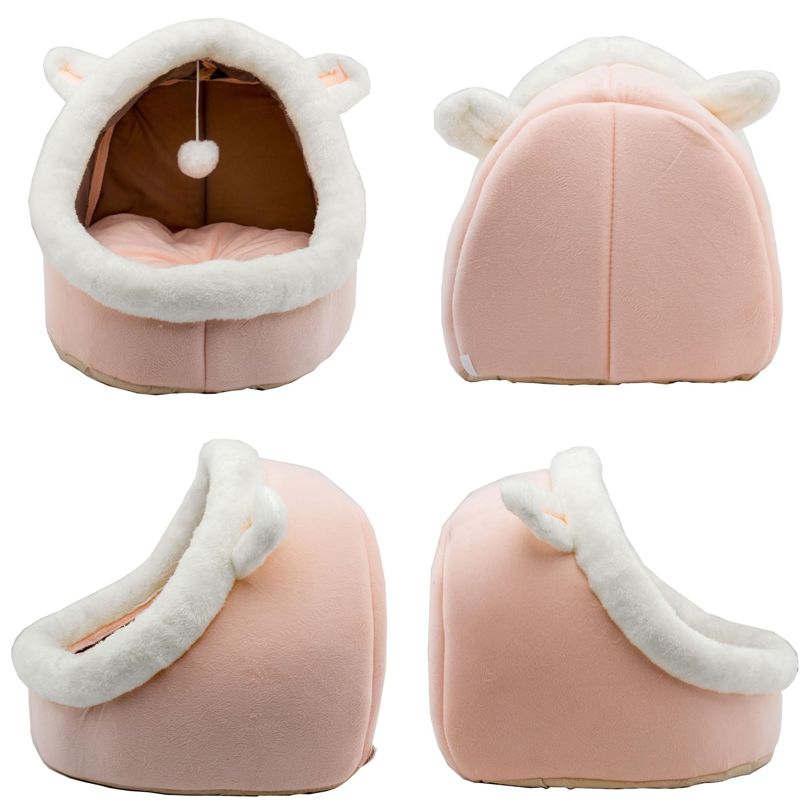 Dtopsun Cat Beds for Indoor with Anti-Slip Bottom, Rabbit-Shaped Small Dog Cave with Hanging toy, Kitten Tent House Removable Cotton Pad, Super Soft Calming Pet Sofa Mats for Puppy and Kitty