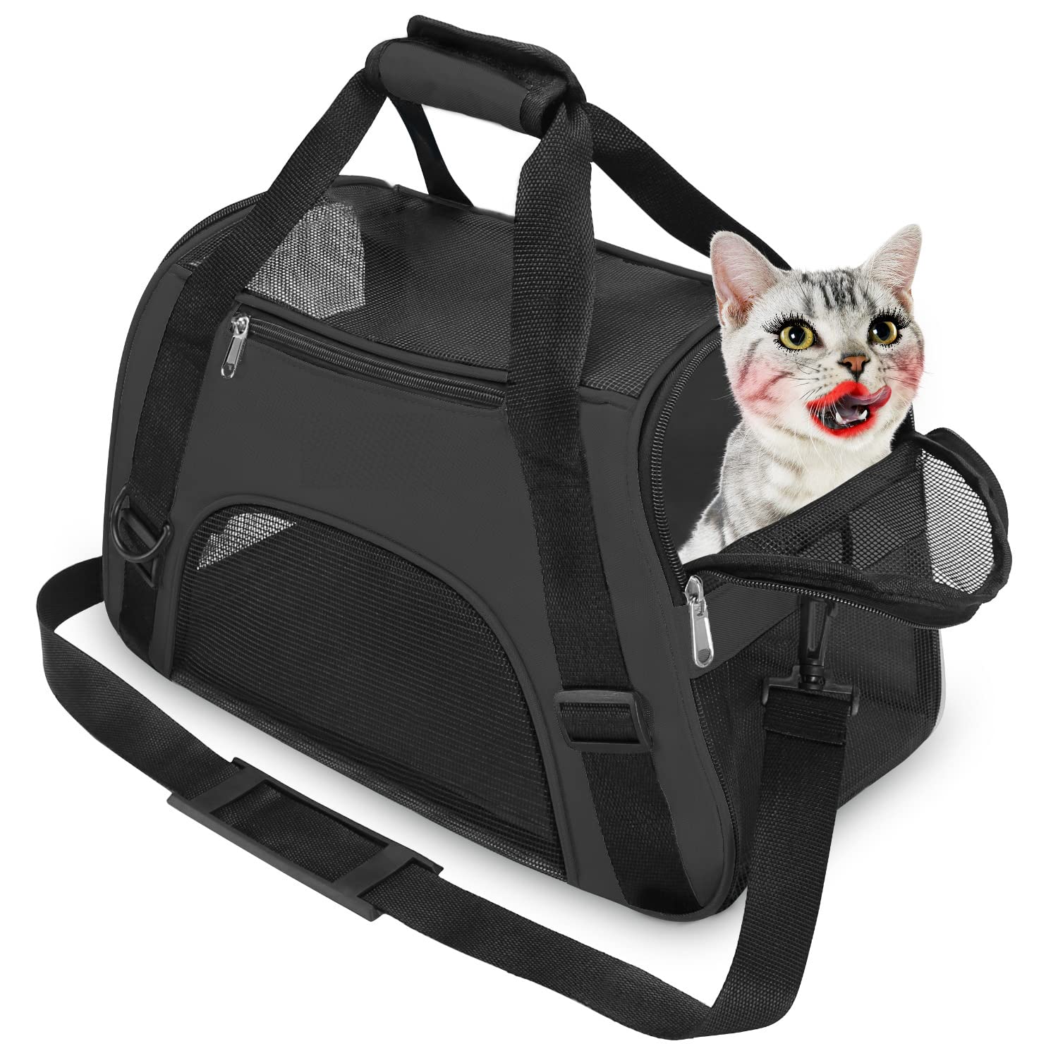 YLONG Cat Carrier Airline Approved Pet Carrier,Soft-Sided Travel for Cats Dogs Puppy Comfort Portable Foldable Bag,Airline (S, BLACK)