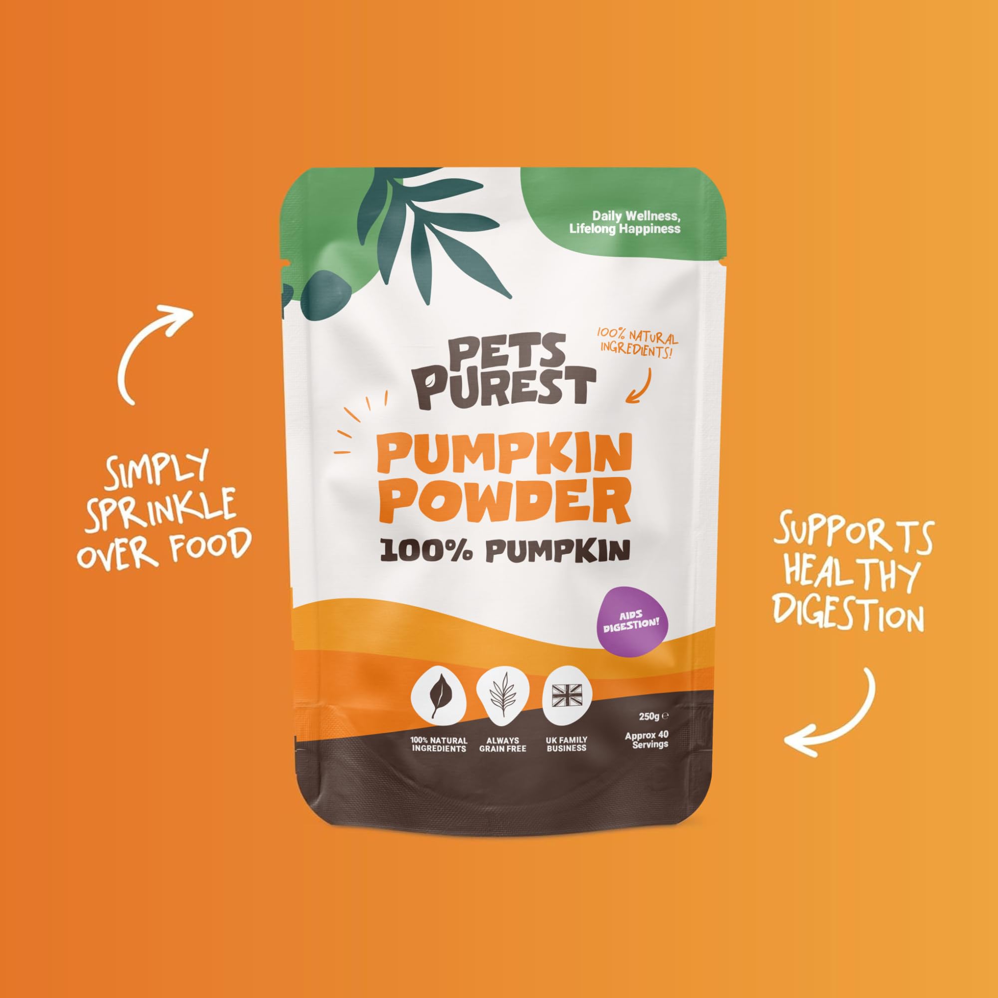 Pets Purest Pumpkin Powder for Dogs - 250g 100% Pure Pumpkin Powder Dog Food Topper, Naturally Rich in Prebiotics & Fibre for Dogs Gut Health & Healthy Stools