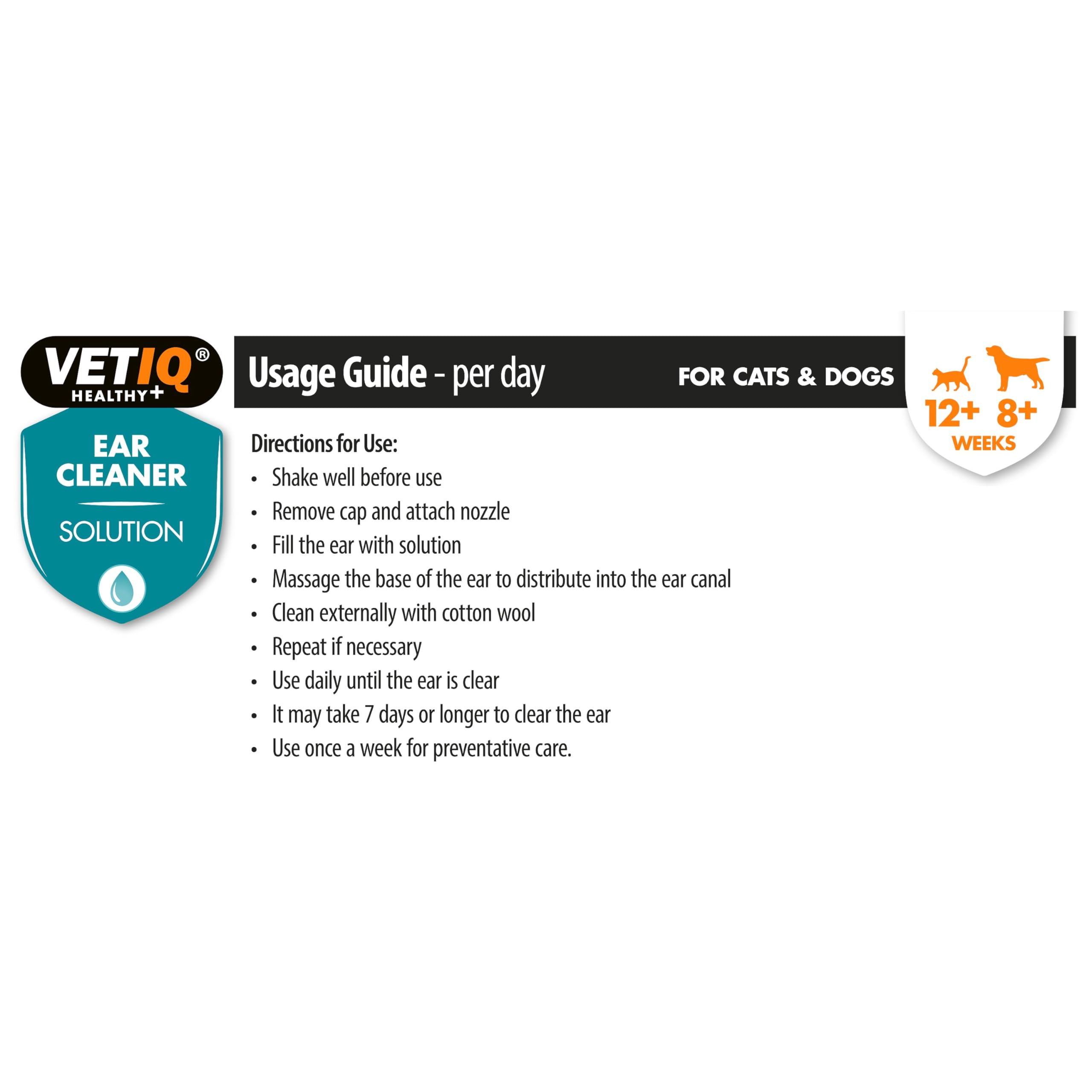 VETIQ Ear Cleaner Solution with Soft Flexi Applicator for Cats & Dogs, Safe & Gentle Solution to Soften & Remove Ear Wax & Maintain Ear Hygiene, 100 ml (Pack of 1)