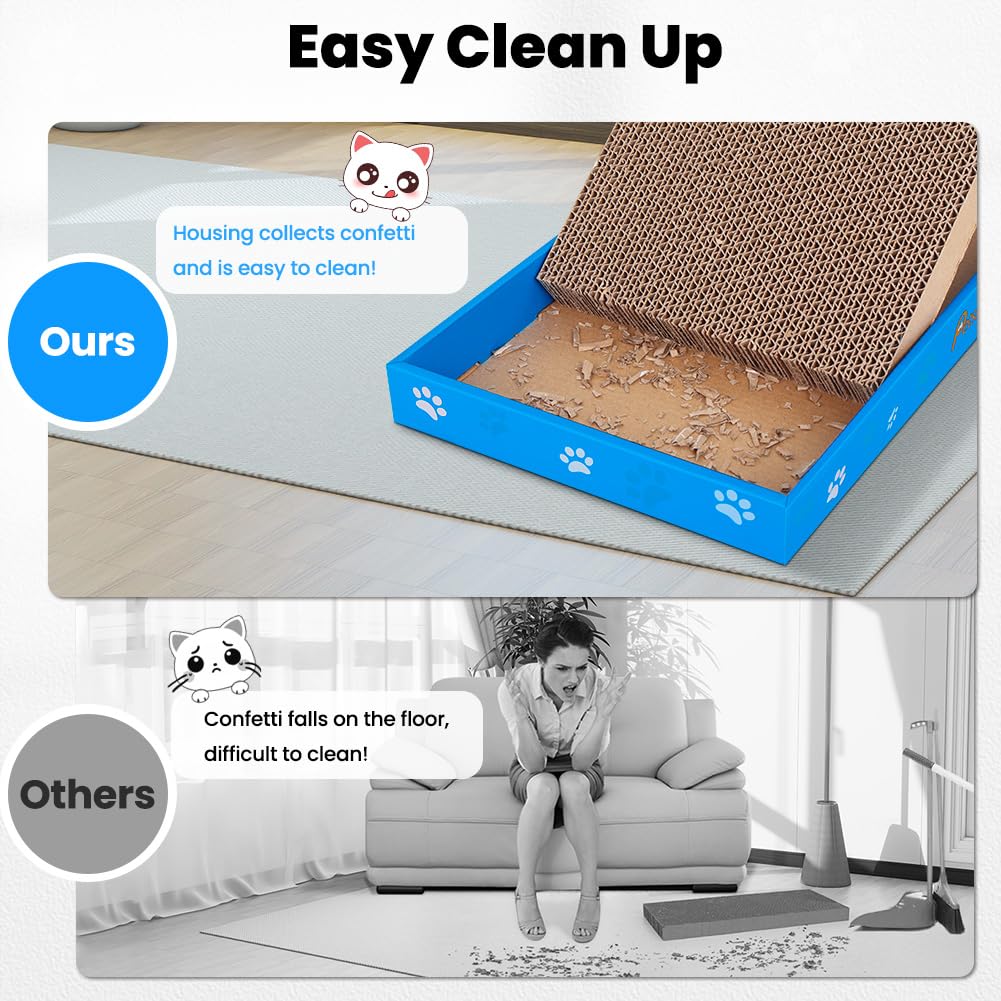 Petslucent Cat Scratching Board, Corrugate Cat Scratcher for Indoor Cats with Box, Scratch Pad with Catnip, Cardboard Double-Sided Usability (2 PCS)