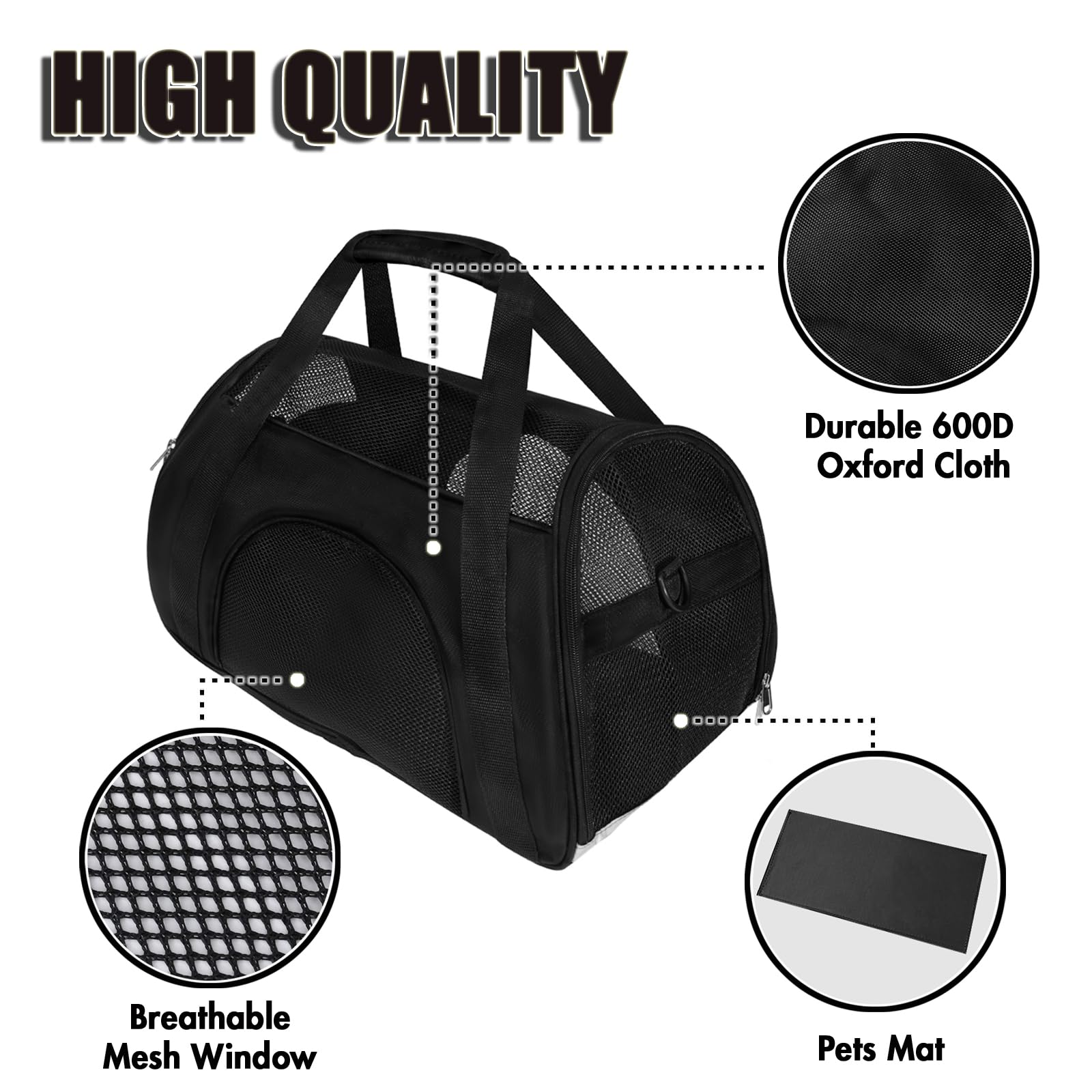Soft Sided Portable Cat Carrier, Foldable Pet Travel Carriers Bag For Cats/Small Dog/Puppy With Shoulder Strap & Removable Mat,Comfort Cat Basket Airline Approved(Black/Medium)