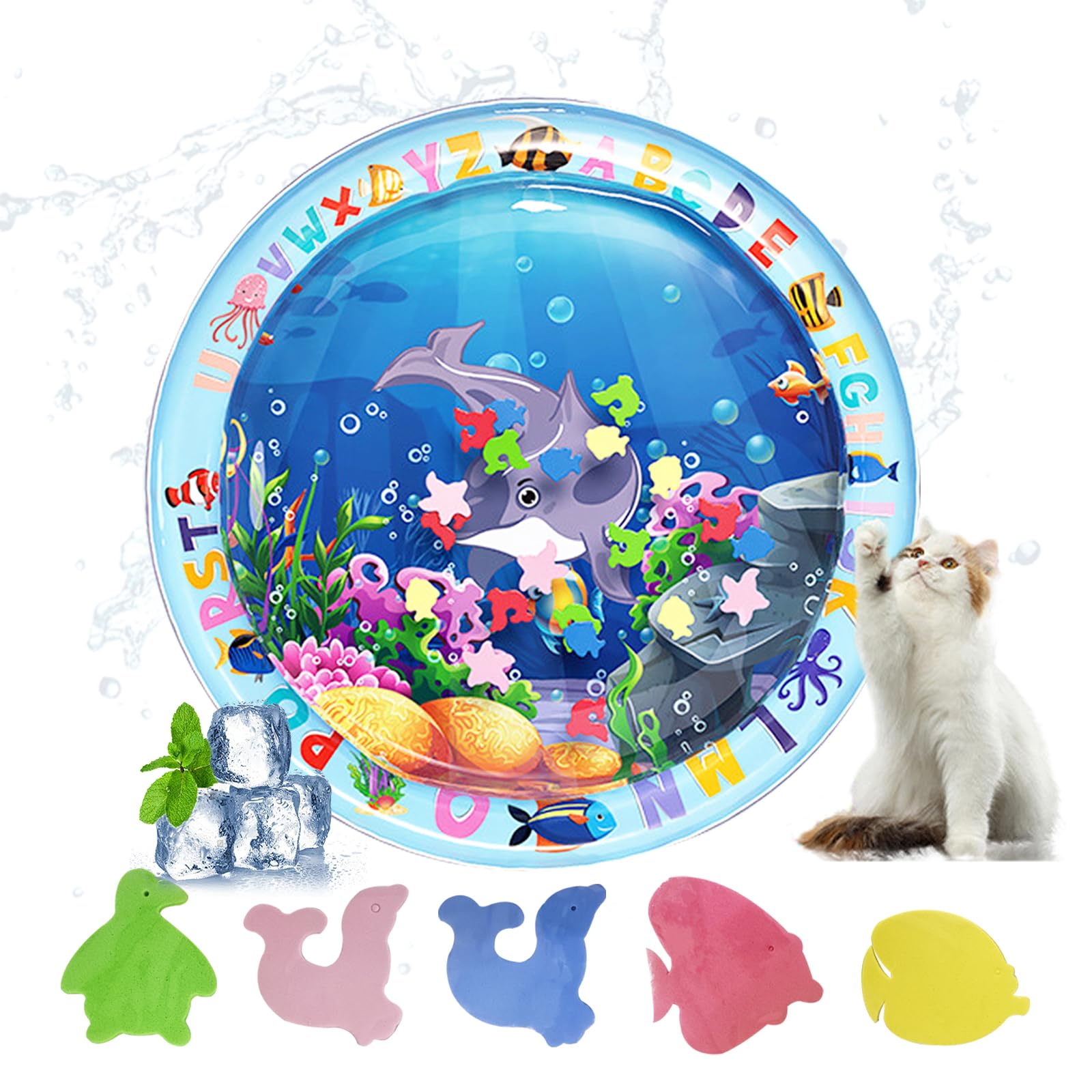BSITSSS Water Sensory Mat Cat for Pets, Water Sensor Play Mat for Cats Dogs, Thickened Sensory Water Play Mats for Cats, Cool Sensory Waters Matfor Cat, Comfort Waters Sensory Plays Mats Inflatable