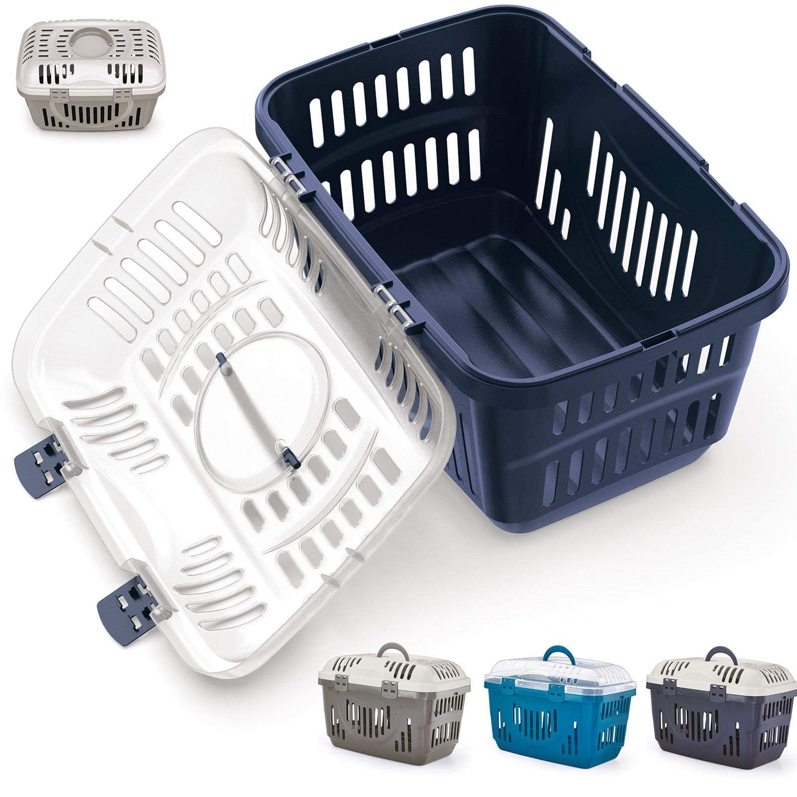 CAT CENTRE Blue & Transparent Lid Pet Dog Puppy Cat Carriers Basket Bag Cage Portable Travel Kennel Training Box