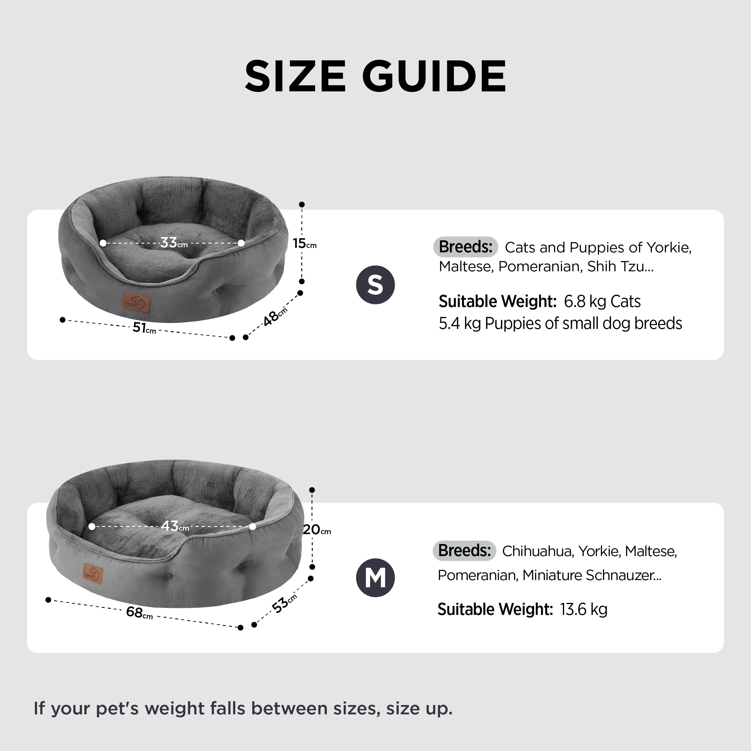 Bedsure Cat Bed for Indoor Cats - 51x48x15cm Round Washable Kitten Bed with Slip-Resistant Bottom and Reversible Cushion, Grey