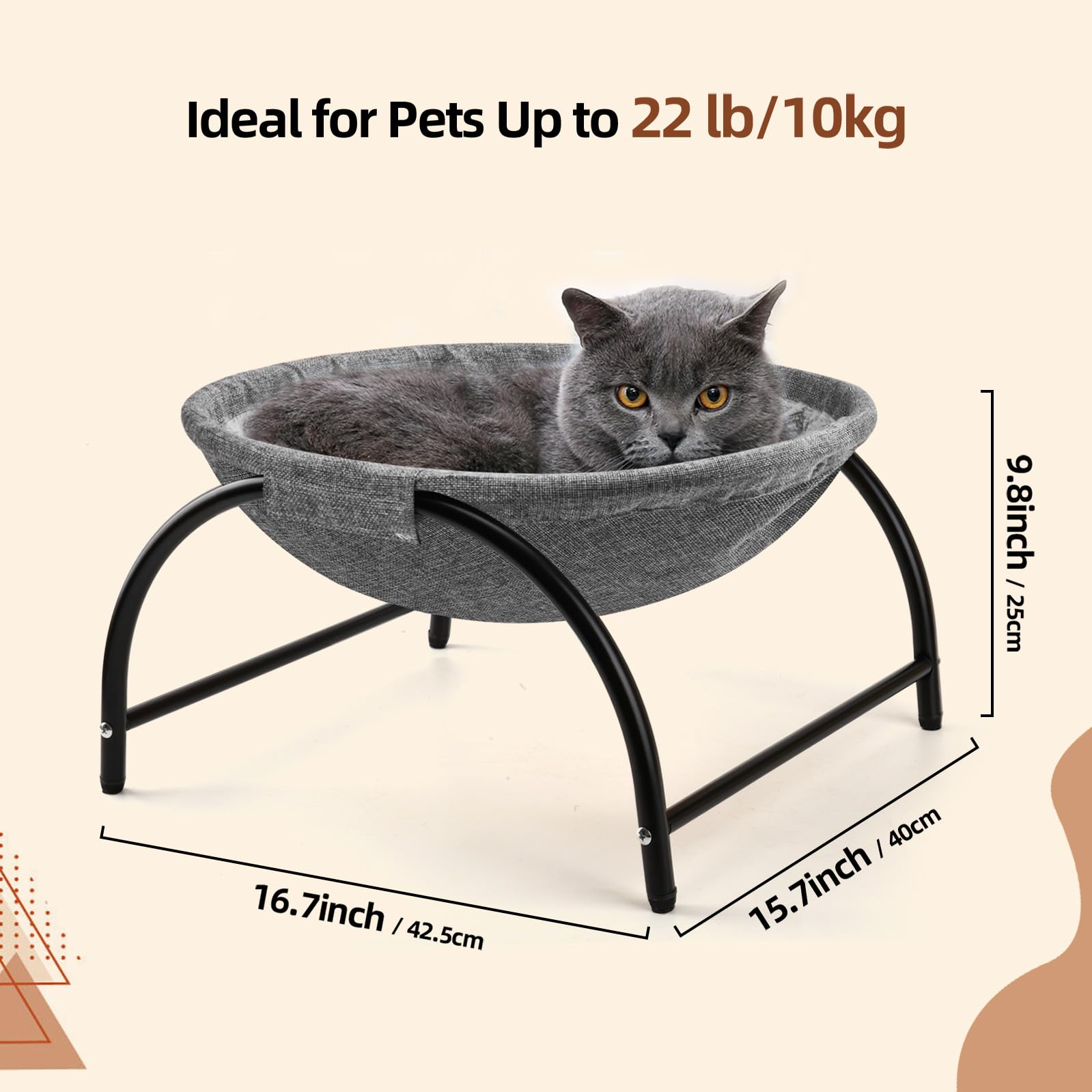 LIFLIX Elevated Cat Hammock Bed with Removable Plush, Free-Standing Cat Cot, Raised Stable Pet Bed(Gray)