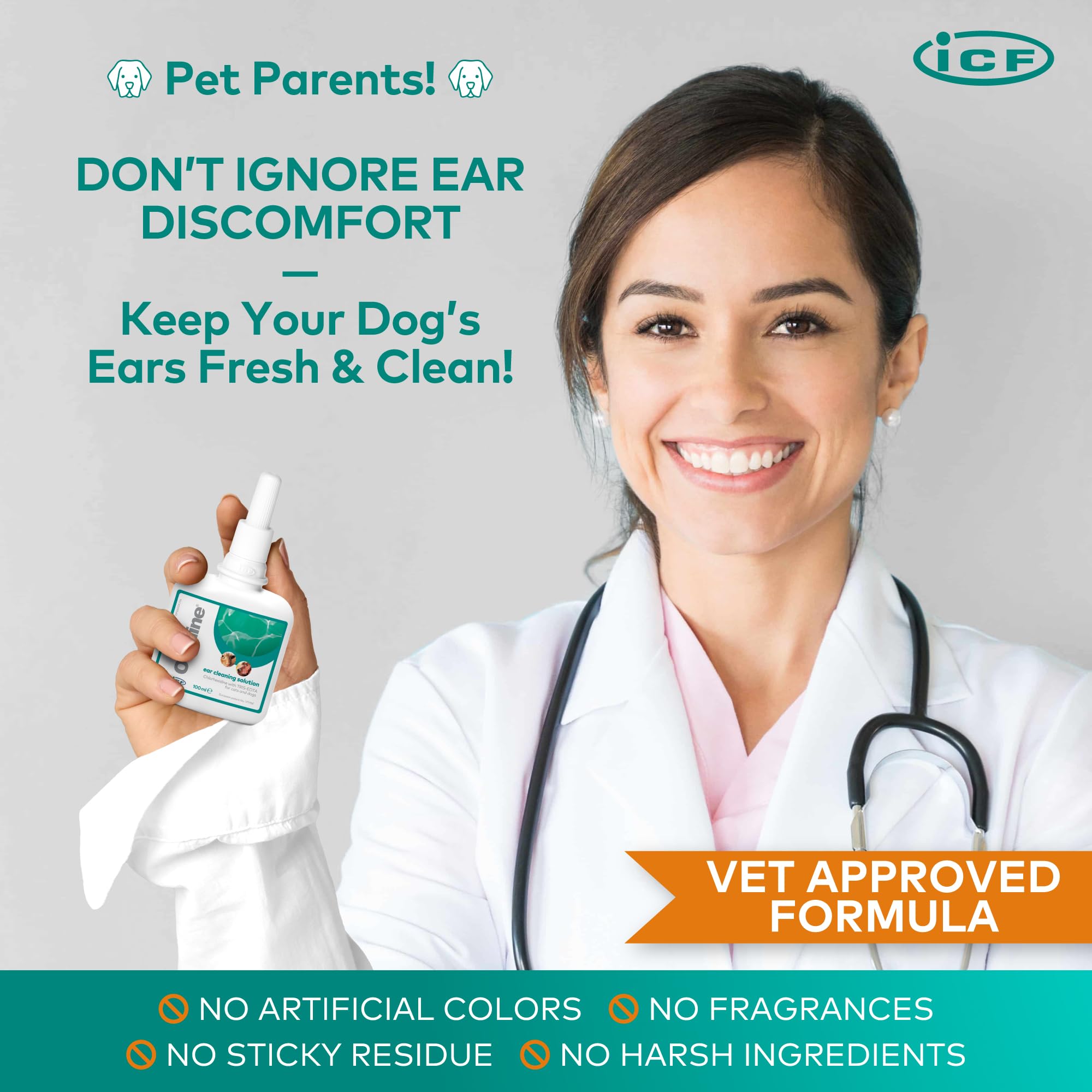ICF Otodine | Cat & Dog Ear Cleaner Solution | Dog Ear Drops to Stop Wax Build Up, Head Shaking, Discomfort, Ear Odour & Scratching | 100ml