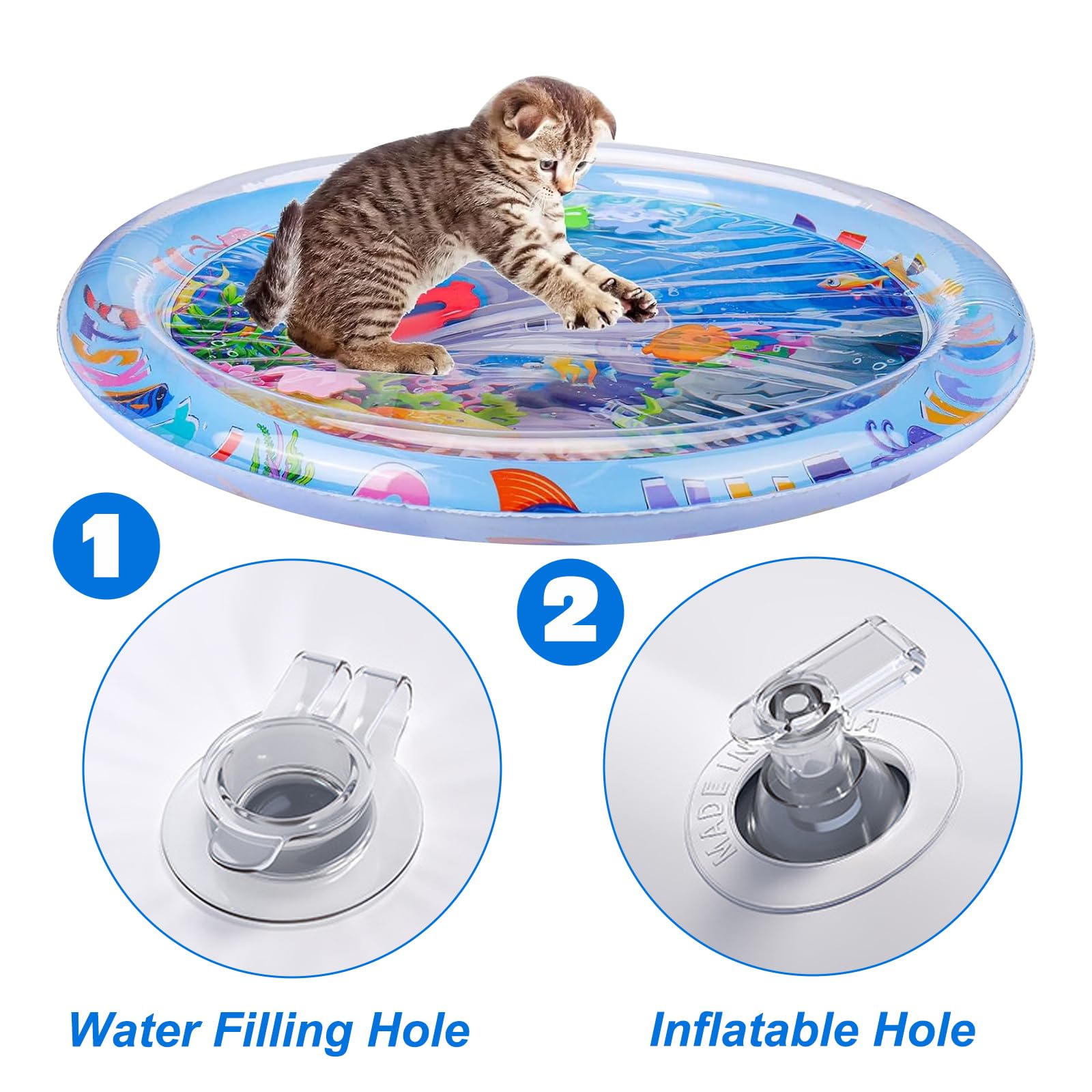 BSITSSS Water Sensory Mat Cat for Pets, Water Sensor Play Mat for Cats Dogs, Thickened Sensory Water Play Mats for Cats, Cool Sensory Waters Matfor Cat, Comfort Waters Sensory Plays Mats Inflatable