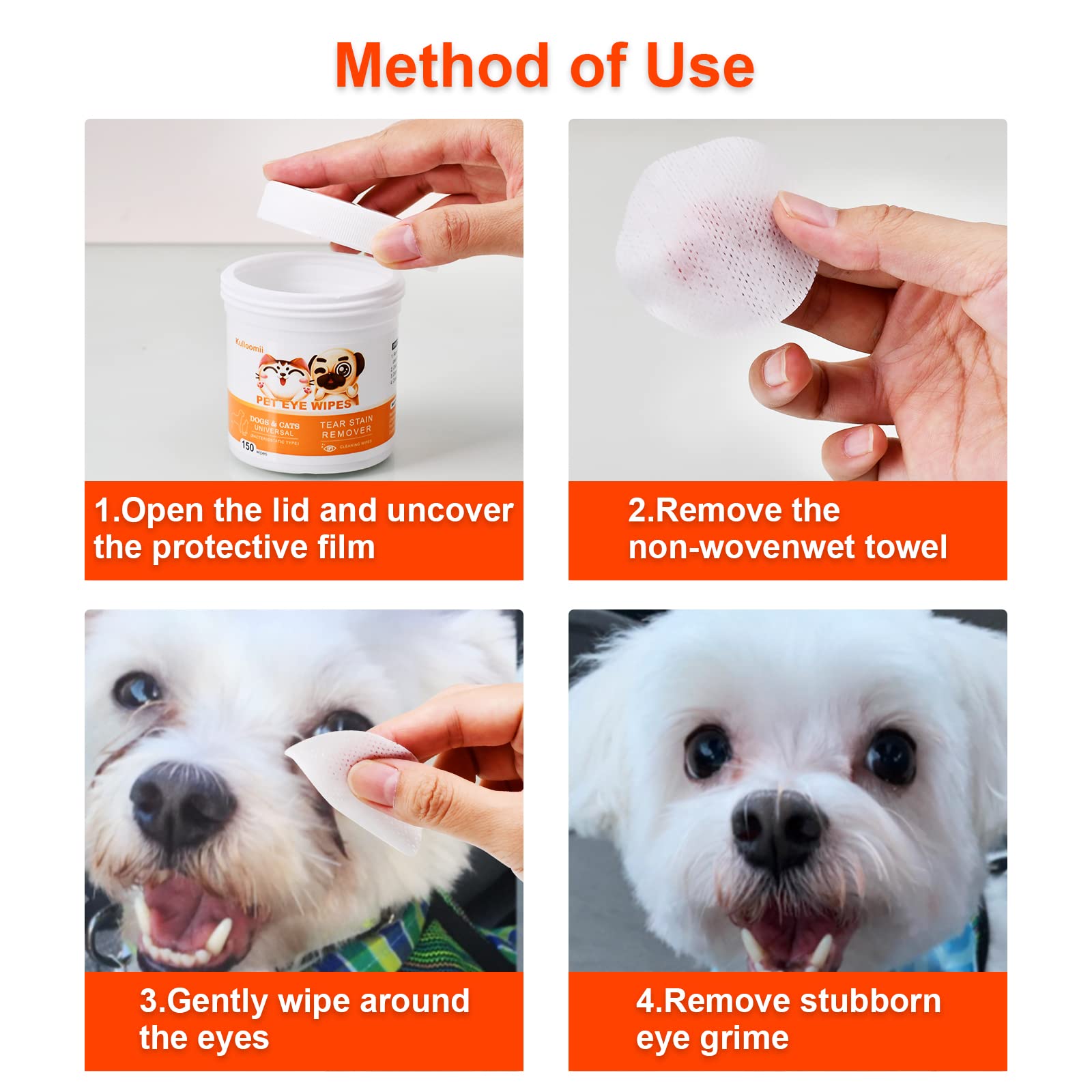 300Pcs Dog Eye Wipes, Biodegradable Tear Stain Remover for Dogs Eyes & Cats - Pet Eye Wipes Gently Remove Eye Debris, Discharge, Mucus Secretions, Crust - pre-soaked Safe & Easy Cleaning Wipes