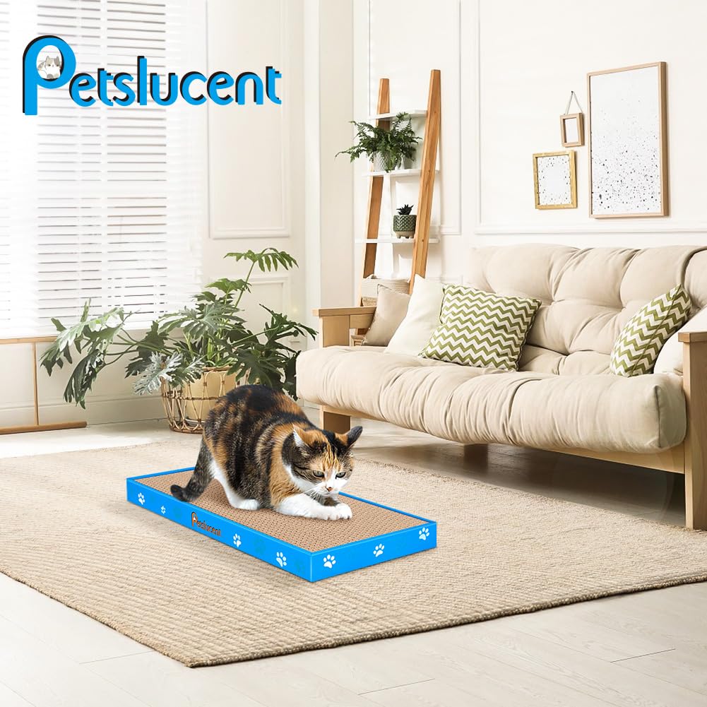 Petslucent Cat Scratching Board, Corrugate Cat Scratcher for Indoor Cats with Box, Scratch Pad with Catnip, Cardboard Double-Sided Usability (2 PCS)