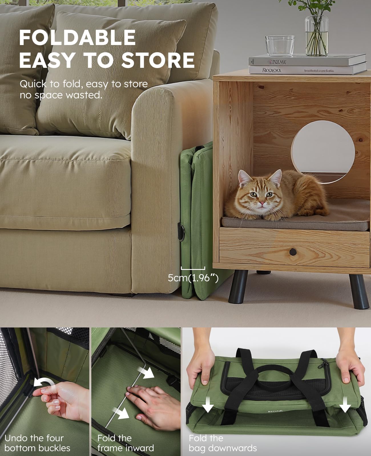 pecute Cat Carrier Stable, Pet Carriers Breathable and Portable, Cat Carriers Bag with Scientific Hidden Partition, Carriers for Cat Under 5kg, Dog Carrier Suitable for Travel and Outing, Green