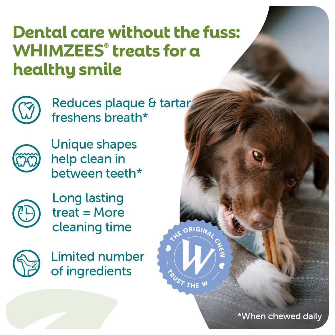 WHIMZEES By Wellness Stix, Dog Dental Sticks, 30 Pieces (1 Month Supply), Size M, Dog Chews for Medium Breeds, Natural, Grain-Free, Rawhide-Free, Vegetarian