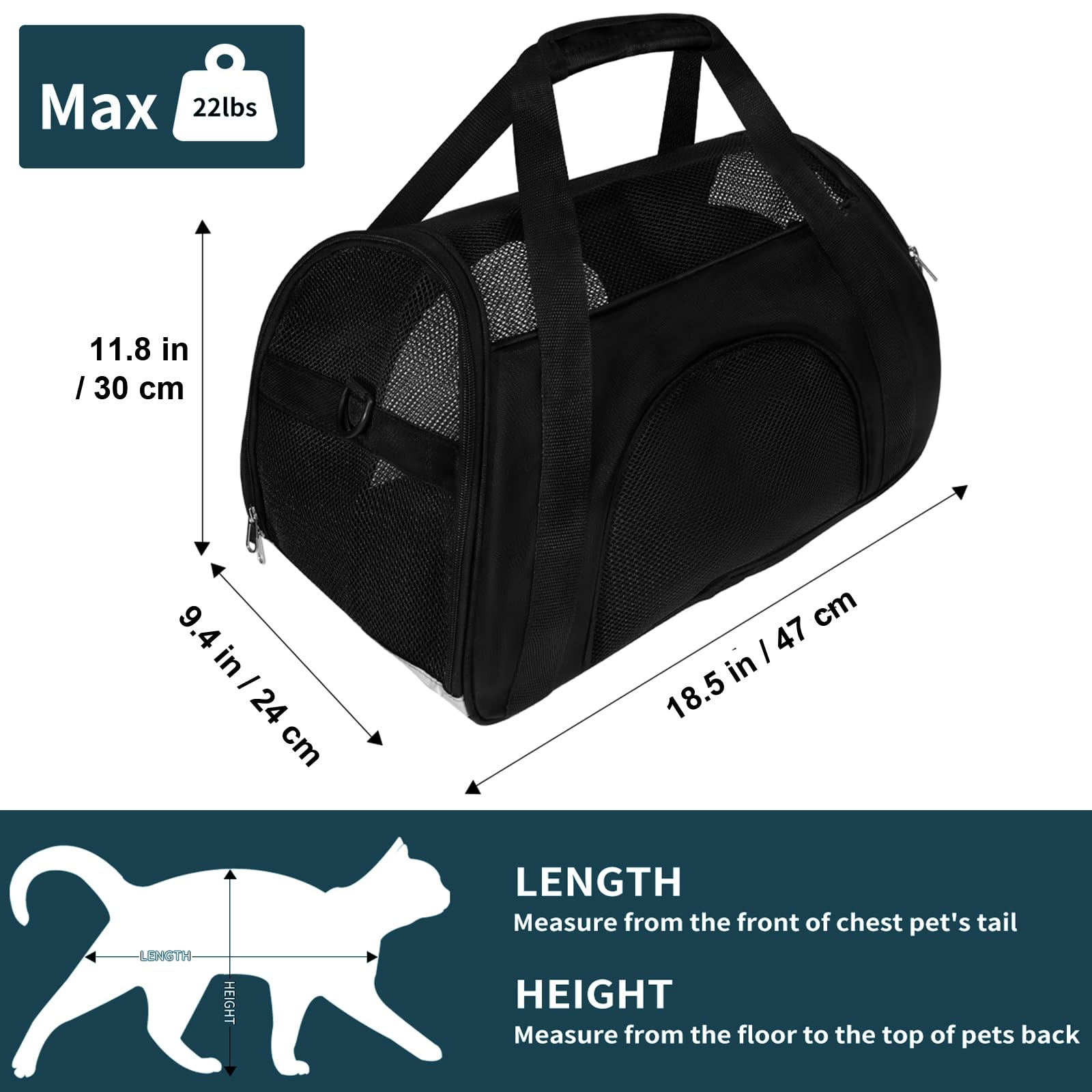 Soft Sided Portable Cat Carrier, Foldable Pet Travel Carriers Bag For Cats/Small Dog/Puppy With Shoulder Strap & Removable Mat,Comfort Cat Basket Airline Approved(Black/Medium)