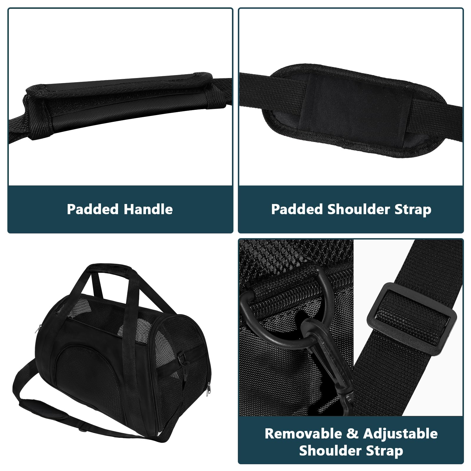Soft Sided Portable Cat Carrier, Foldable Pet Travel Carriers Bag For Cats/Small Dog/Puppy With Shoulder Strap & Removable Mat,Comfort Cat Basket Airline Approved(Black/Medium)