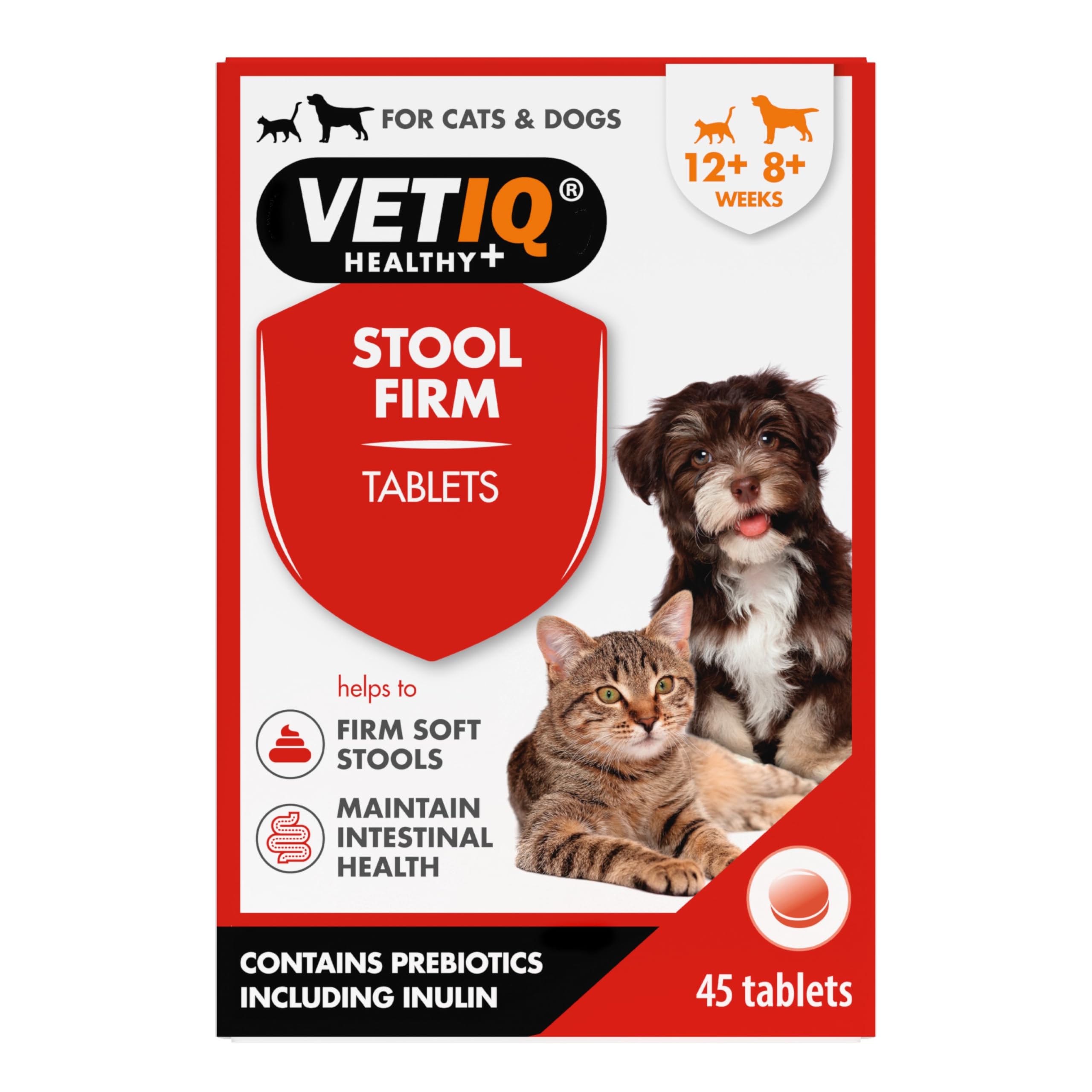VETIQ Stool Firm Tablets For Cats & Dogs, Contains Kaolin, Pectin & Pumpkin to Help Improve Stool Firmness & Aids Intestinal Health, 45 Tablets (Pack of 1)