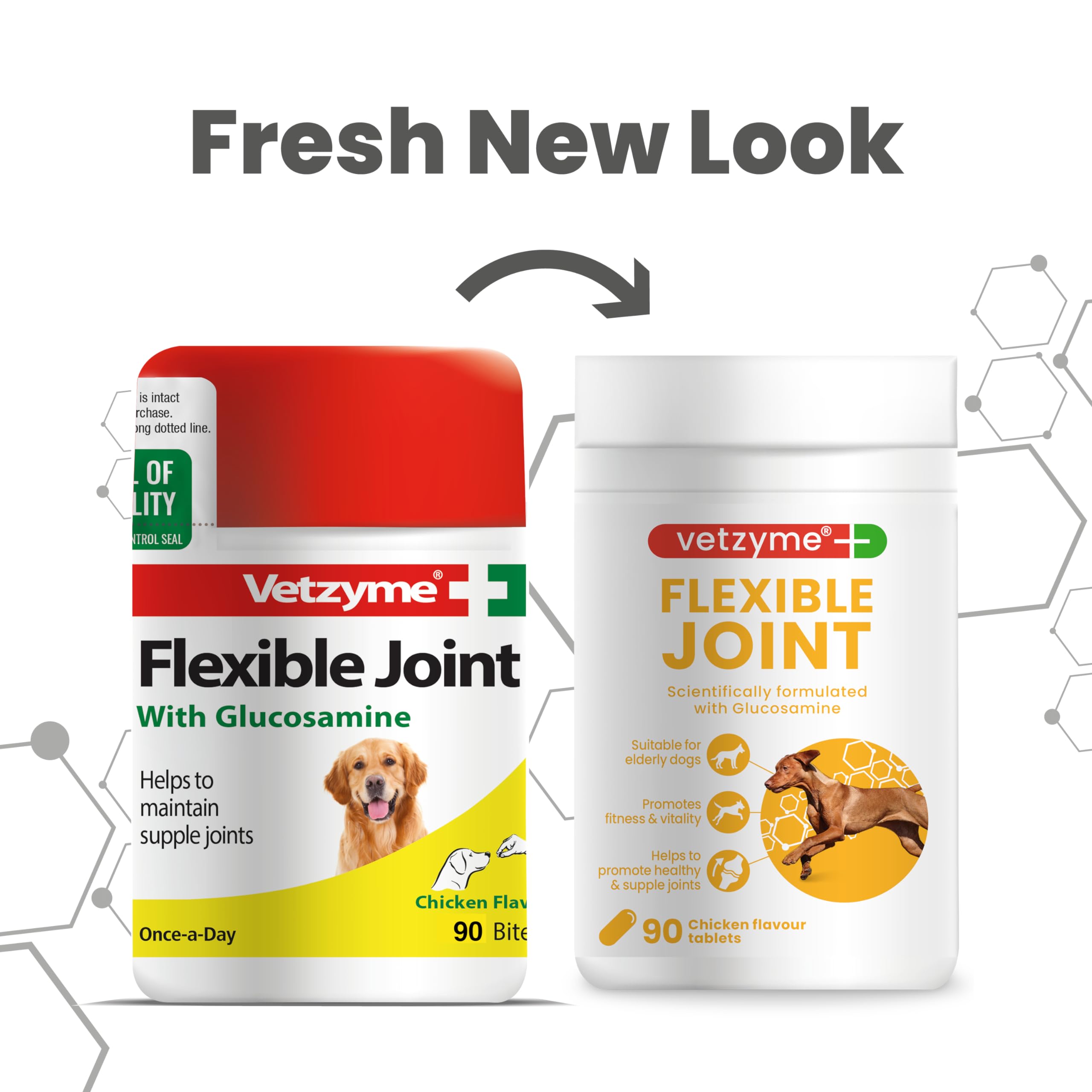 Vetzyme Flexible Joint Supplements for Dogs (90 Tablets) - Hip and Joint Care with Glucosamine, Tasty Chicken Flavour