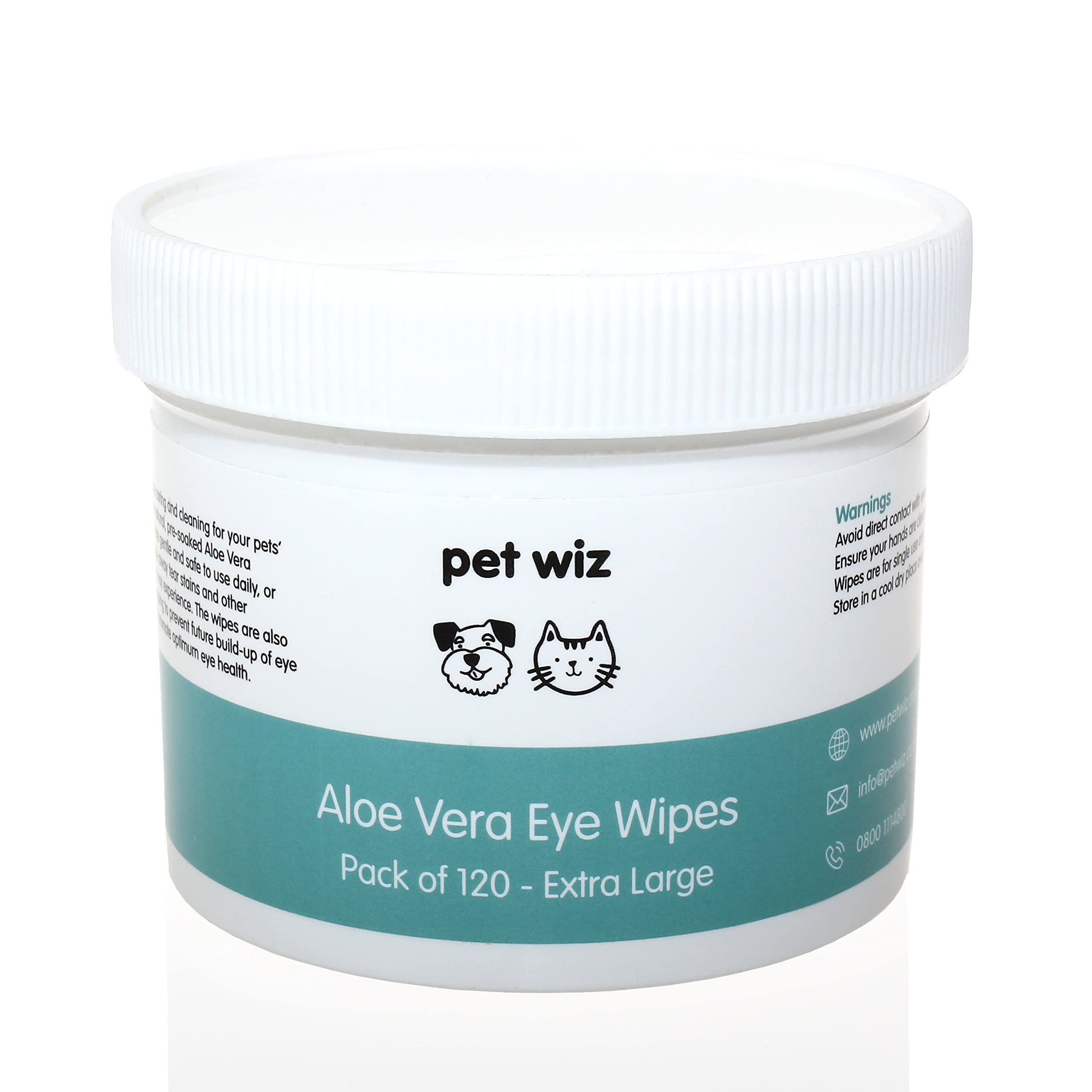 pet wiz Vet Approved | 120 Extra Large Natural Eye Wipes | Gentle & Soothing