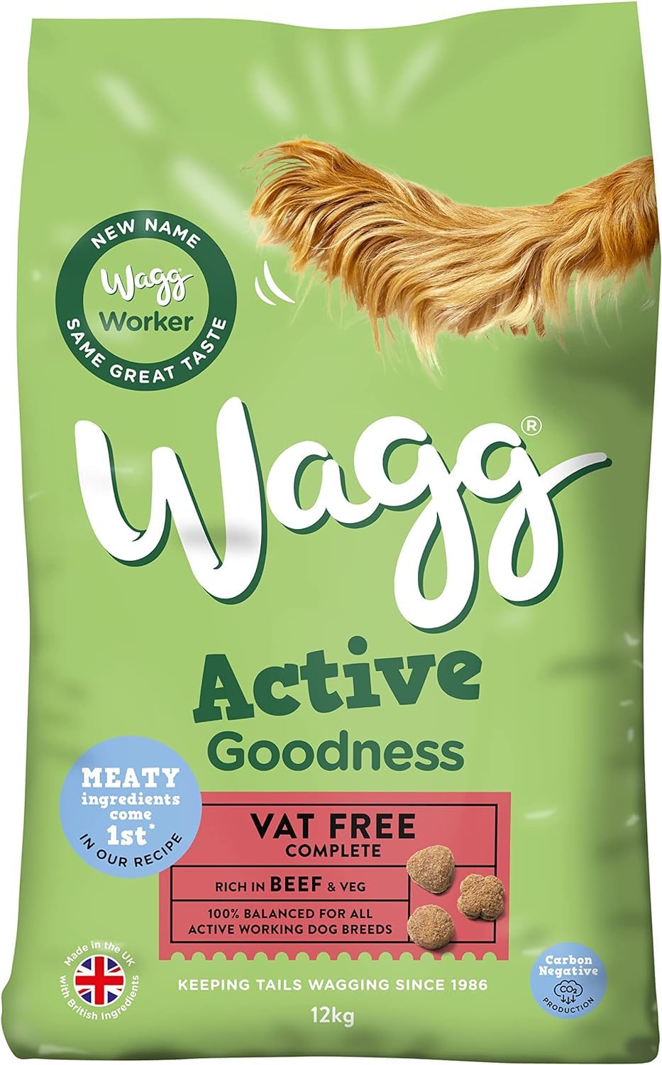 Wagg Active Goodness Complete Dry Adult Dog Food Beef & Veg 12kg - For All Active Working Dog Breeds