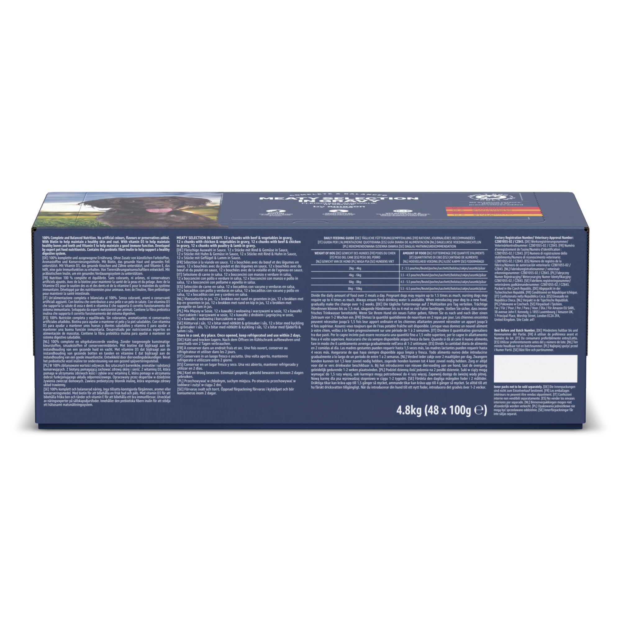 by Amazon Complete Wet Food for Adult Dogs, Meat Selection in Gravy, 4.8 kg (48 pouches of 100g)