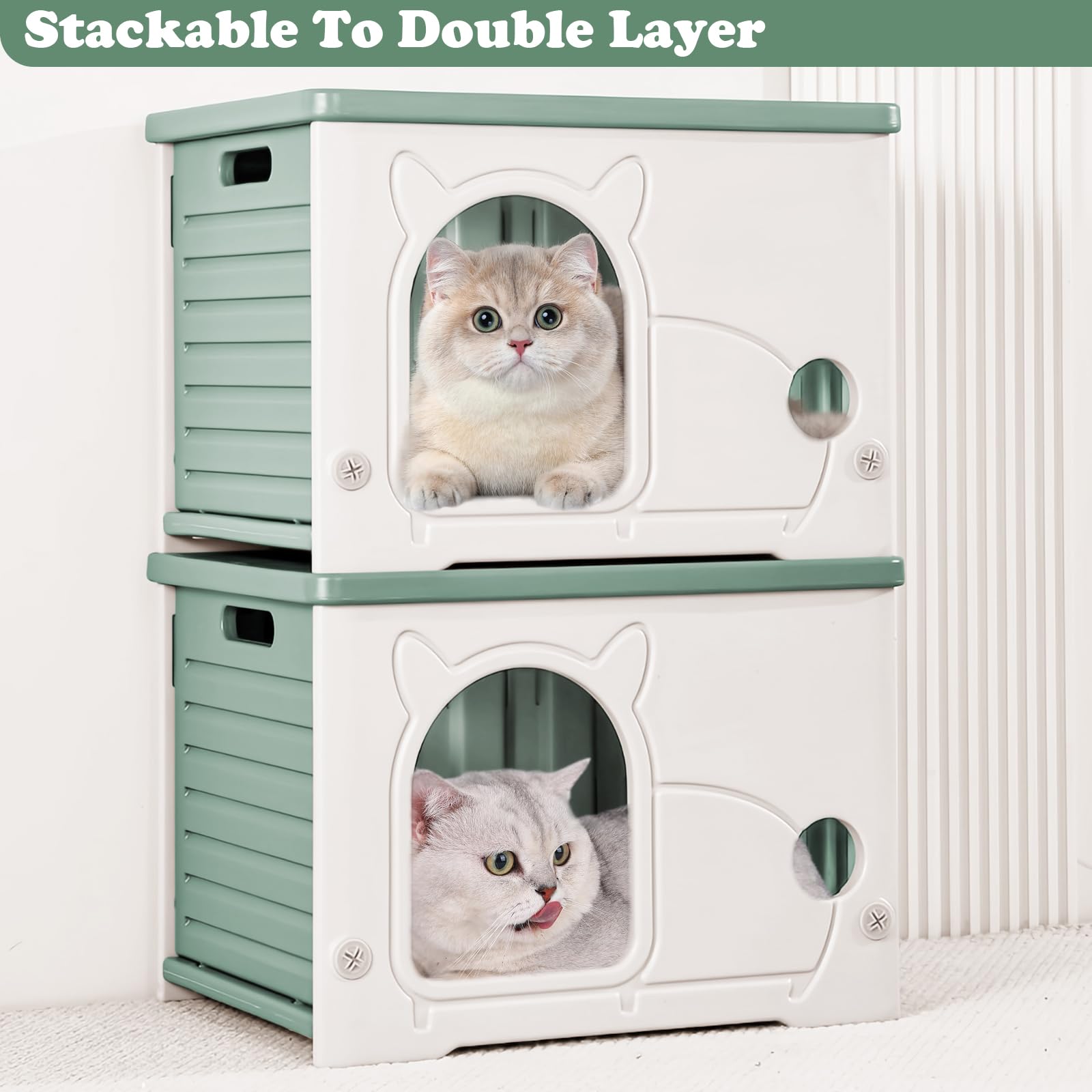 Hibtn Cat House Cave For Outdoor Indoor, Stackable Feral Cat Waterproof Shelter House Insulated Elevated