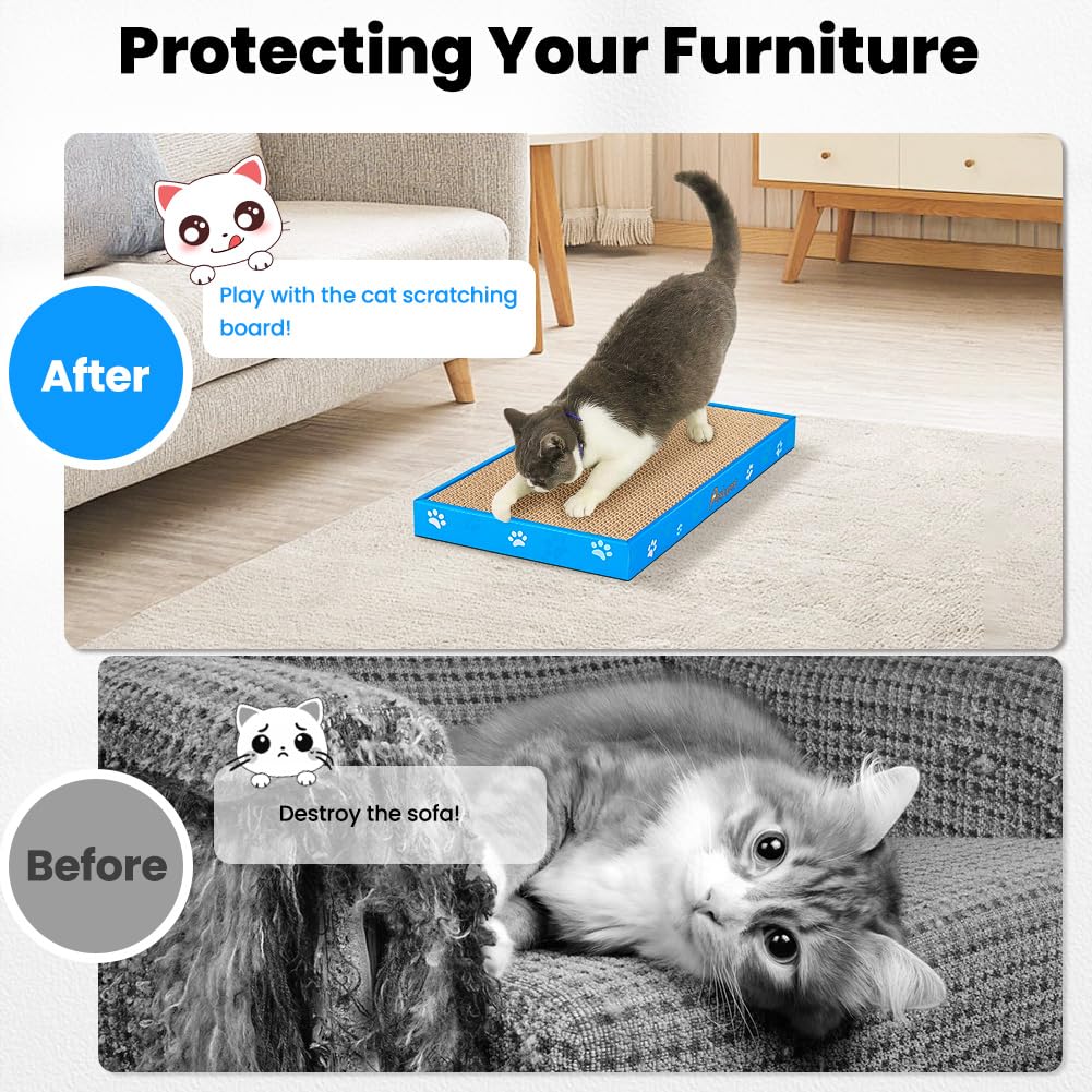 Petslucent Cat Scratching Board, Corrugate Cat Scratcher for Indoor Cats with Box, Scratch Pad with Catnip, Cardboard Double-Sided Usability (2 PCS)
