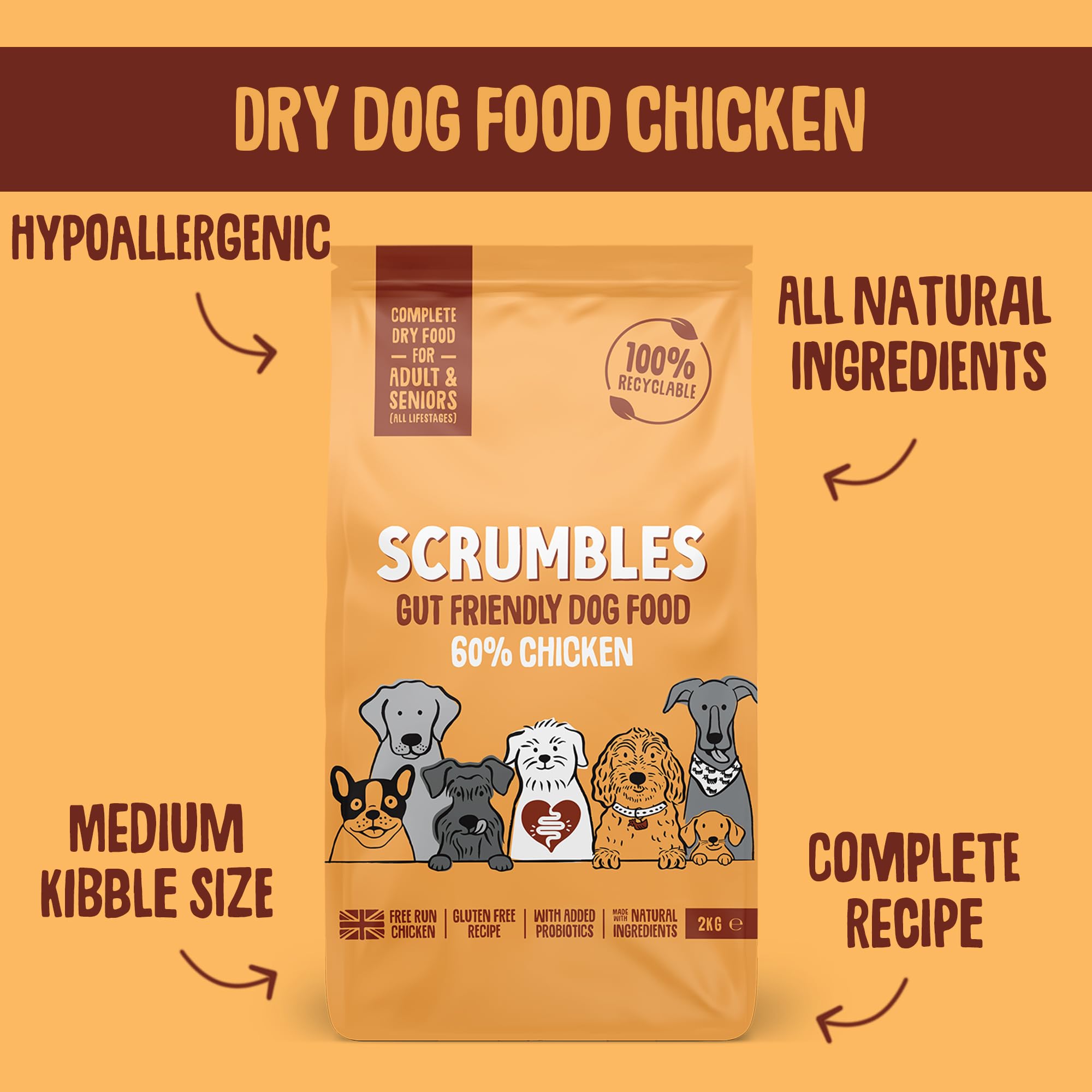 Scrumbles Dry Dog Food with Fresh Chicken, 2 kg (Pack of 1),package may vary