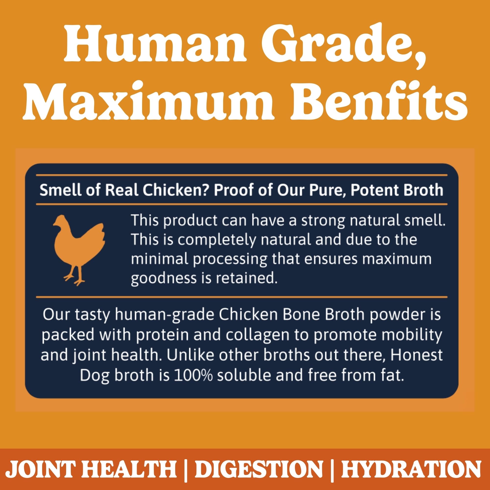 Honest Dog Co. Bone Broth for Dogs and Cats (225 Grams, 30 Servings) - High in Collagen and Protein Chicken Bone Broth Powder for Dogs - Dog and Cat Food Topper for Dry Food - Chicken Gravy Granules