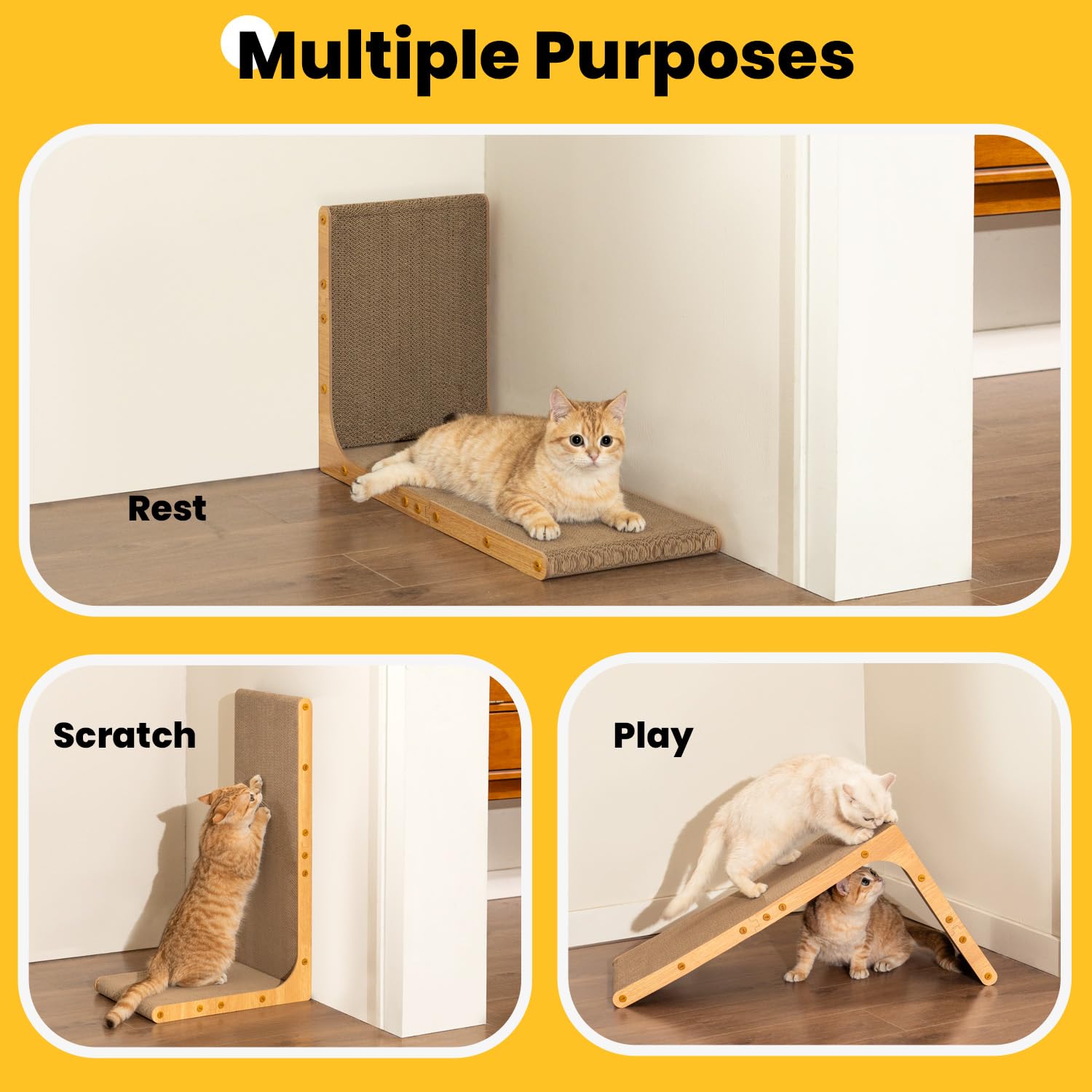 Conlun Cardboard Cat Scratcher,58 cm L Shape Scratch Pad Wall Mounted,Vertical Scratching Board, Durable Cardboard to Protect Furniture for Indoor Cats,Light Wood Large