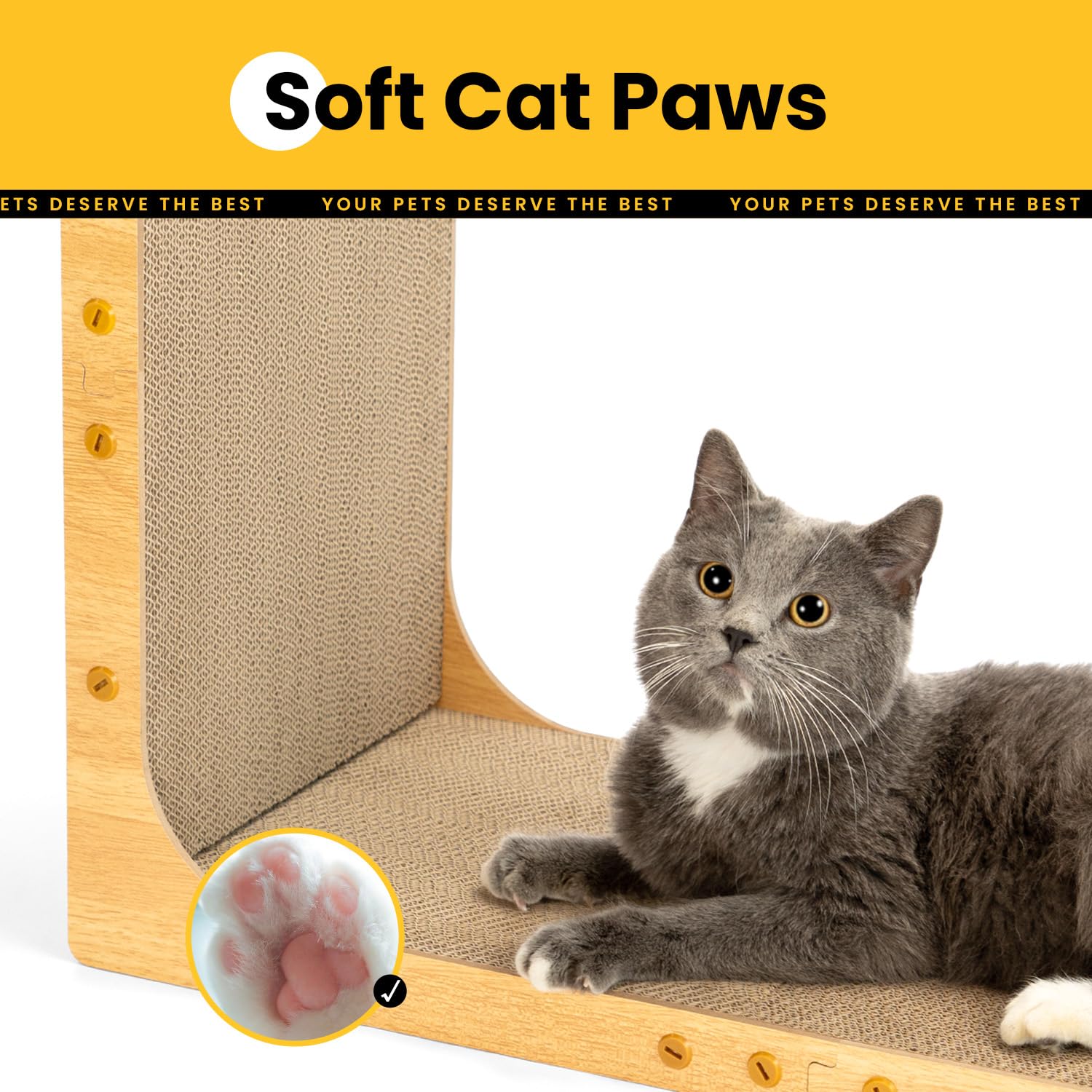 Conlun Cardboard Cat Scratcher,58 cm L Shape Scratch Pad Wall Mounted,Vertical Scratching Board, Durable Cardboard to Protect Furniture for Indoor Cats,Light Wood Large