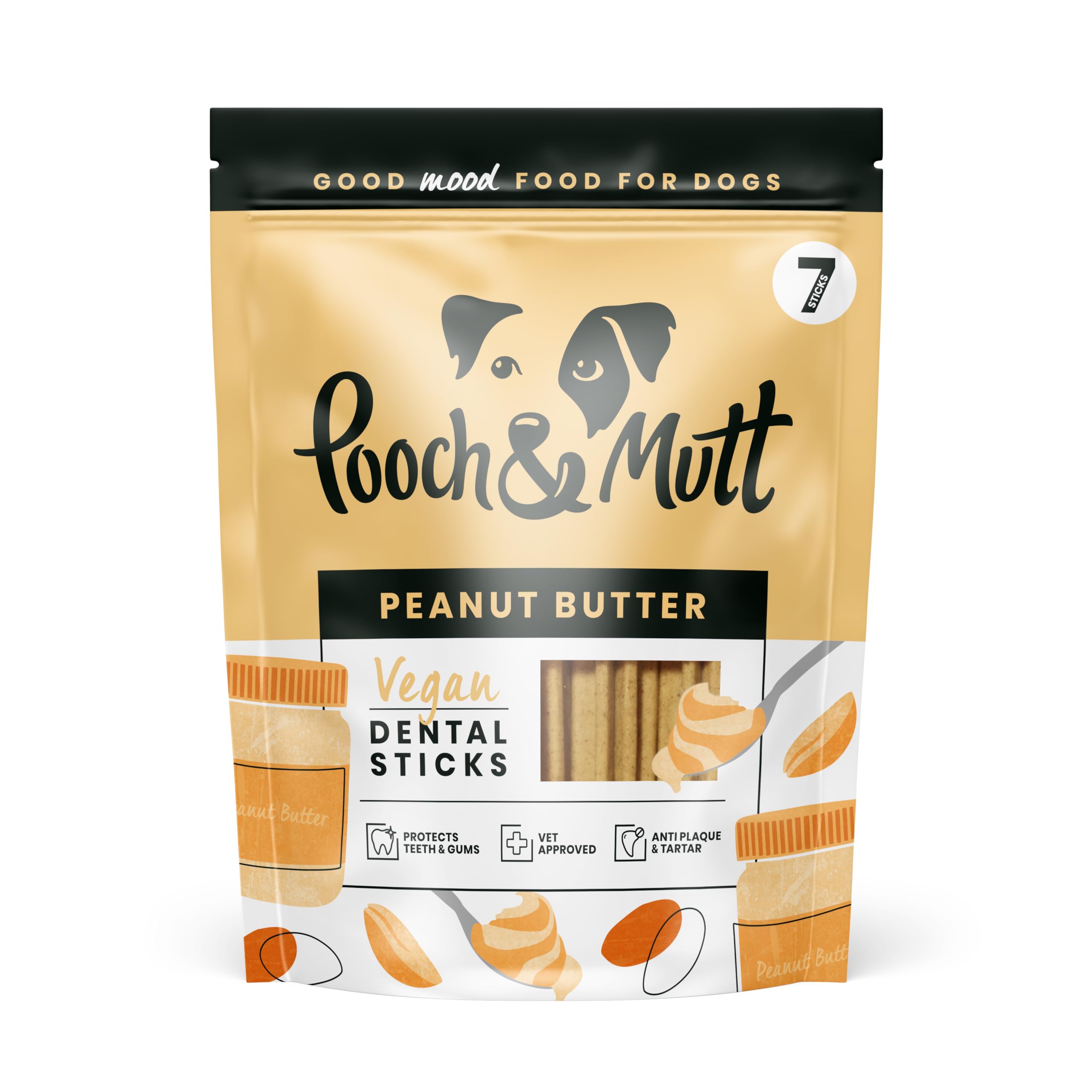Pooch & Mutt - Training Dog Dental Sticks, Peanut Butter Flavour Dog Dental Chew, 1 pack of 7 sticks