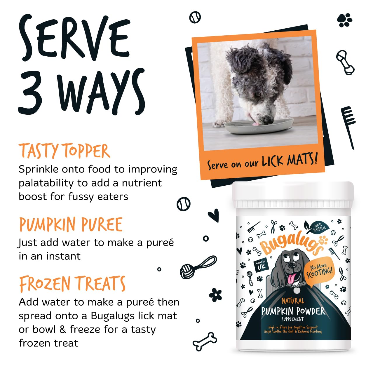 Bugalugs Pumpkin Powder For Dogs- 100% Pure Pumpkin Powder Dog Food Topper, Pumpkin Puree Powder Naturally Rich in Prebiotics & Fibre for Dogs Gut Health & Healthy Stools 200g