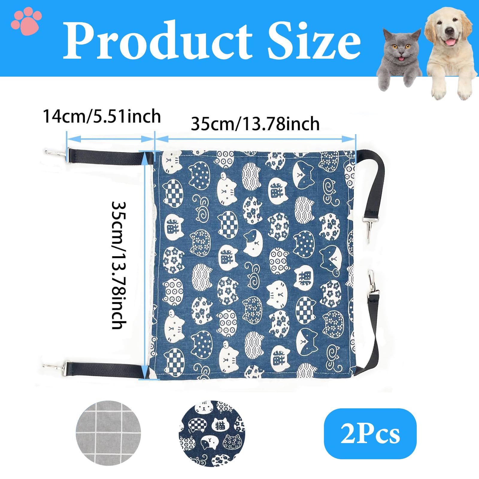 ZPSCXQ 2Pcs Cat Hammock Bed,Soft Hanging Pet Bed for Cats and Small Animals, Space-Saving Design, Easy to Install in Cages or Furniture