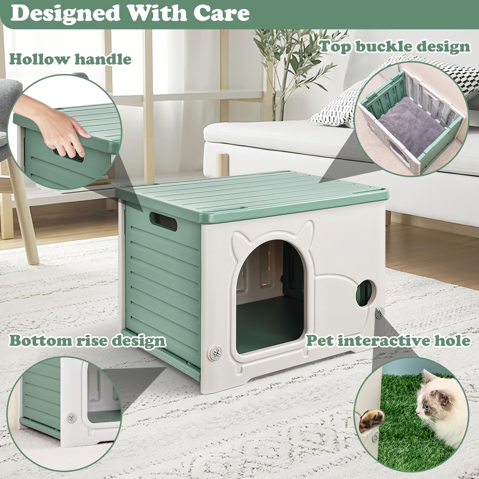 Hibtn Cat House Cave For Outdoor Indoor, Stackable Feral Cat Waterproof Shelter House Insulated Elevated