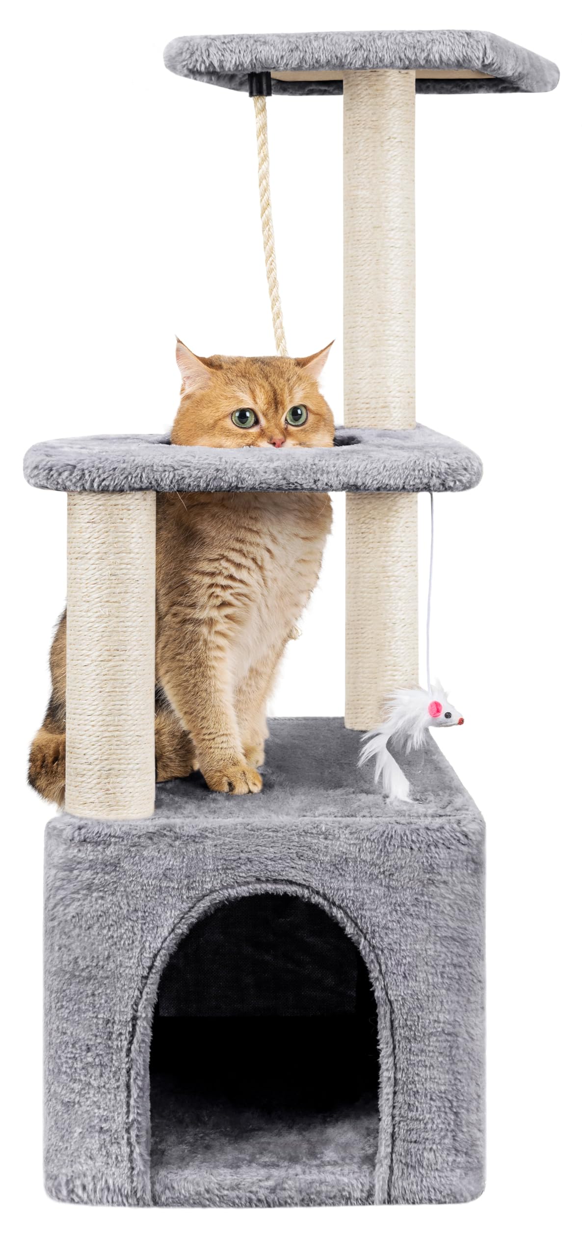 Cat Scratching Post, 90cm Cat Tree for Indoor Cats Multi-Level Stable Cat Tower for Climbing Playing and Relaxation, Grey