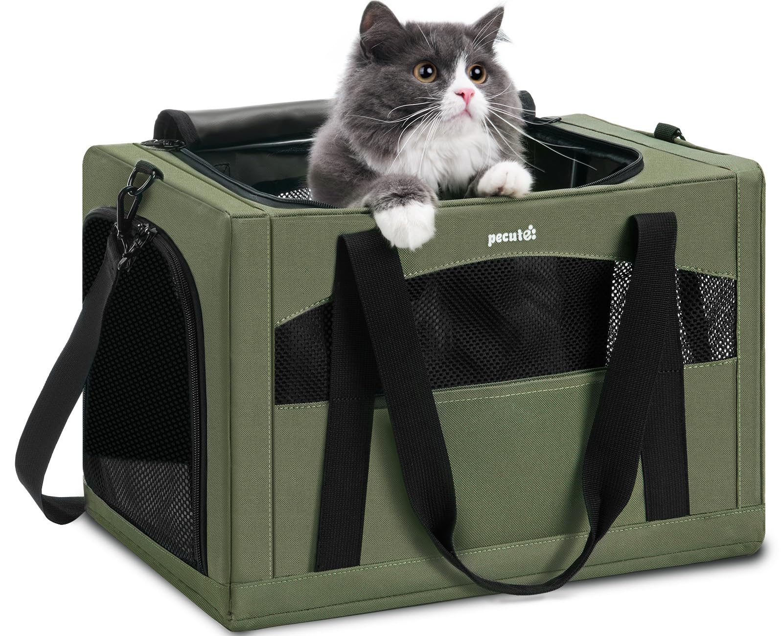 pecute Cat Carrier Stable, Pet Carriers Breathable and Portable, Cat Carriers Bag with Scientific Hidden Partition, Carriers for Cat Under 5kg, Dog Carrier Suitable for Travel and Outing, Green