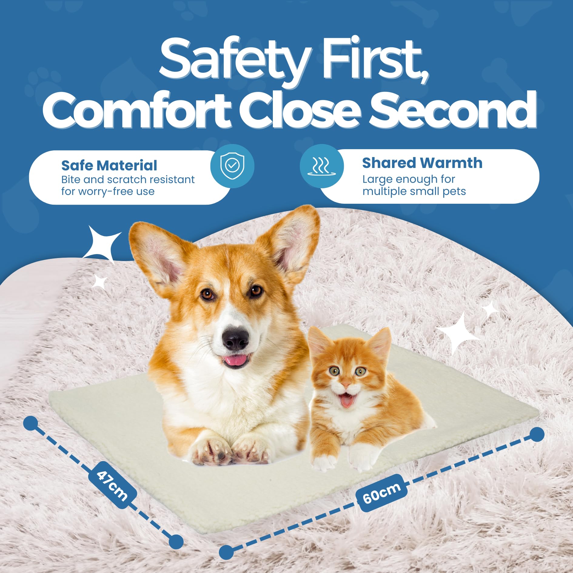 Fur & Bone Heated Cat Bed | Self-Heating Cat Mat, Pad - Removable Cover, Self-Warming Thermal Blanket