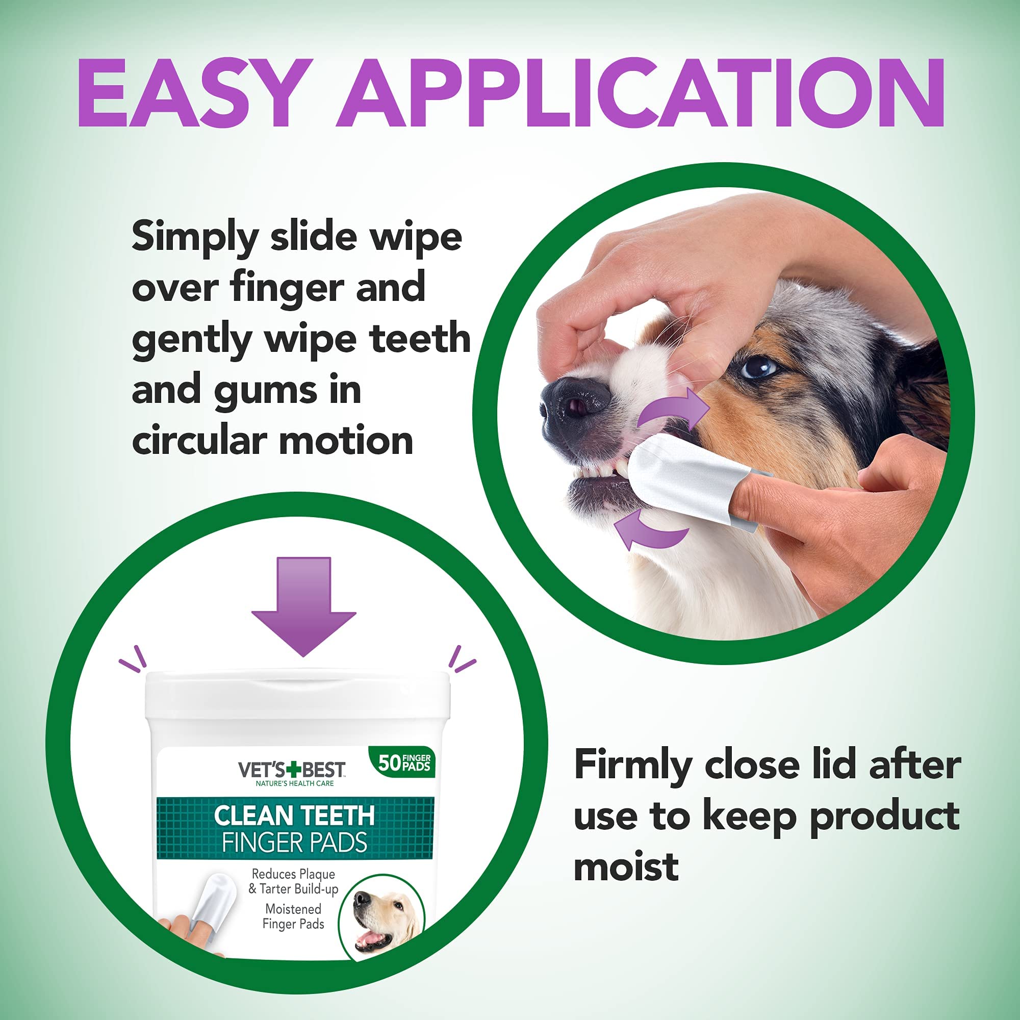 Vet's Best Dental Care Finger Wipes | Reduces Plaque & Freshens Breath | Teeth Cleaning Finger Wipes for Dogs & Cats | 50 Disposable Wipes