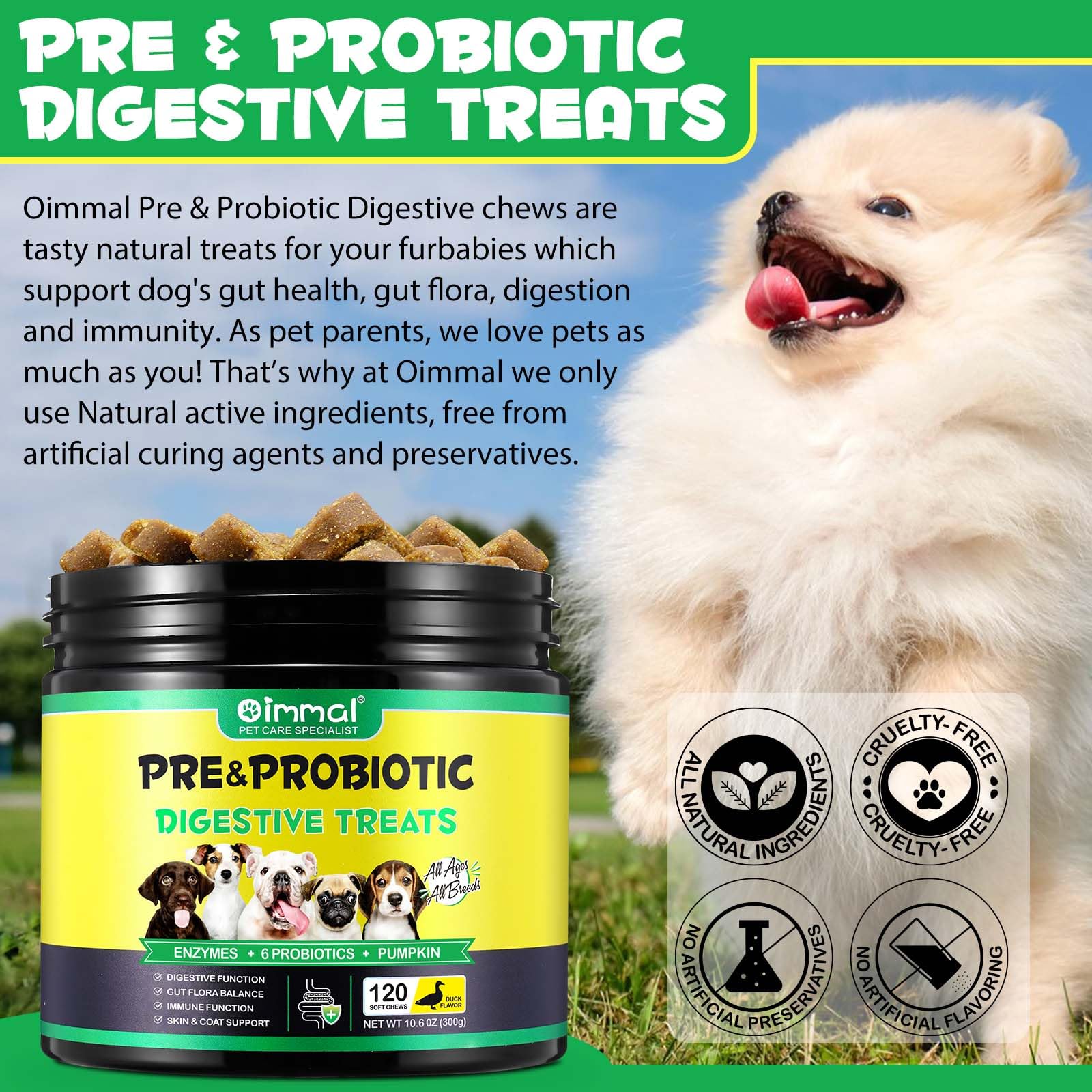 120pcs Probiotics for Dogs,Dog Probiotics for Gut Health,Immunity Health,Upset Stomach Relief for Small, Medium and Large Dogs(Duck Flavor)