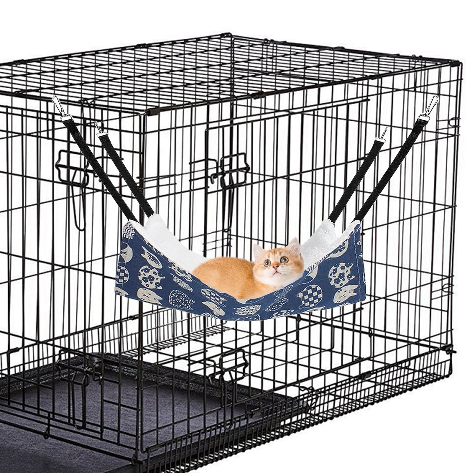 BLMHTWO 2PCS Cat Hammock Bed, Reversible Pet Cage Cat Hanging Bed Soft Plush Hanging Hammock for Kitten, Ferret, Rabbit, Chinchilla, Guinea Pig (Gray, Blue)